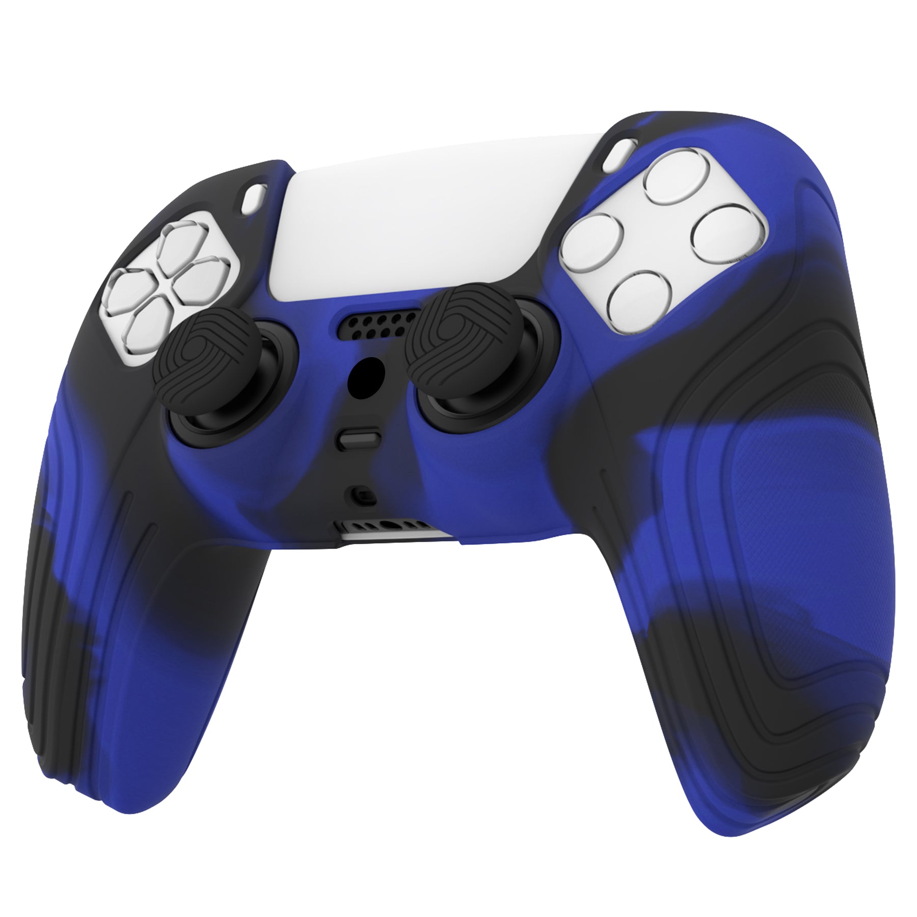 PlayVital Samurai Edition Anti-Slip Silicone Cover Skin with Thumb Grip Caps for PS5 Wireless Controller - Blue & Black PlayVital