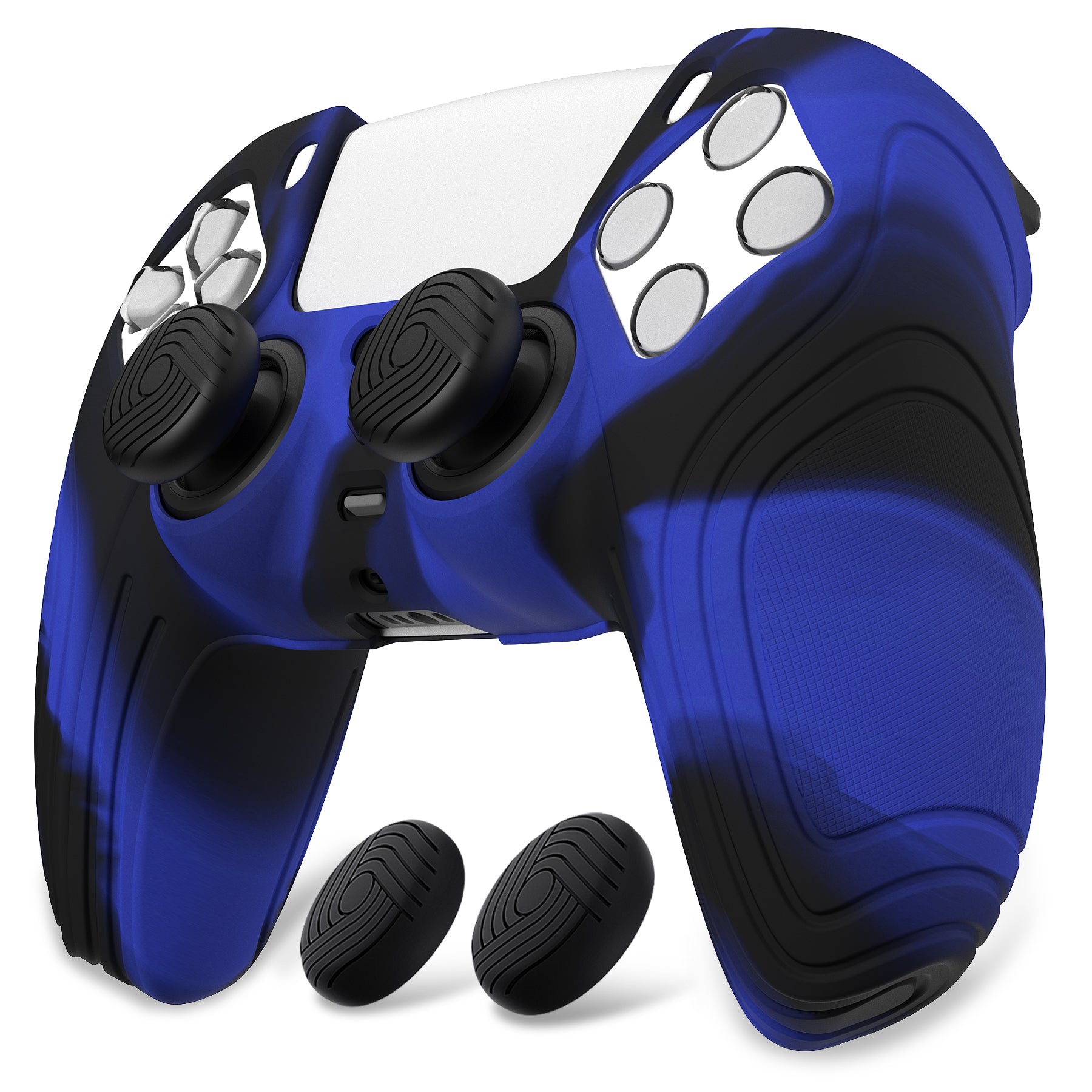 PlayVital Samurai Edition Anti-Slip Silicone Cover Skin with Thumb Grip Caps for PS5 Wireless Controller - Blue & Black PlayVital