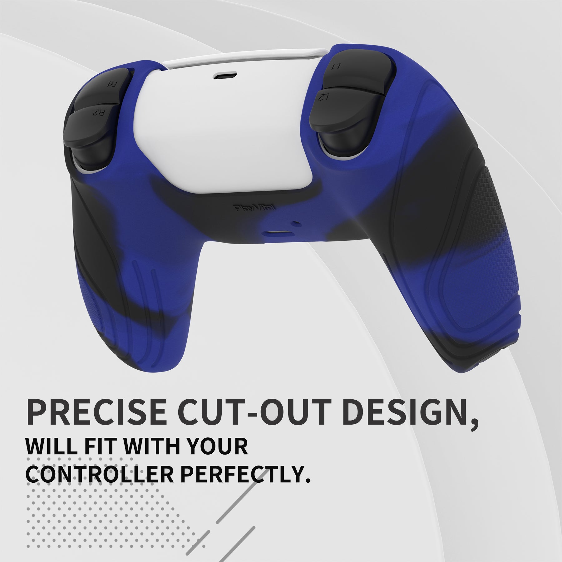 PlayVital Samurai Edition Anti-Slip Silicone Cover Skin with Thumb Grip Caps for PS5 Wireless Controller - Blue & Black PlayVital