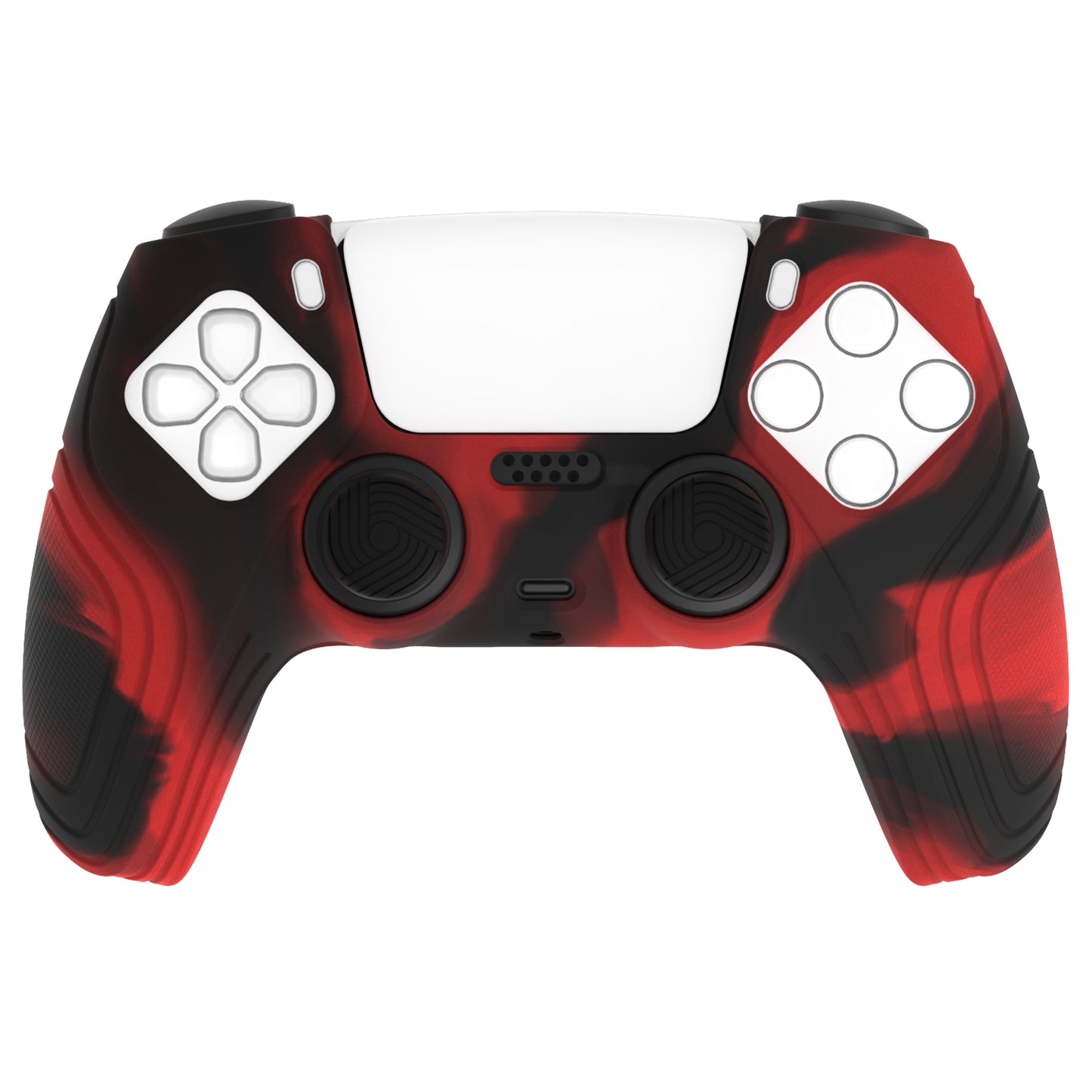 PlayVital Samurai Edition Anti-Slip Silicone Cover Skin with Thumb Grip Caps for PS5 Wireless Controller - Red & Black PlayVital