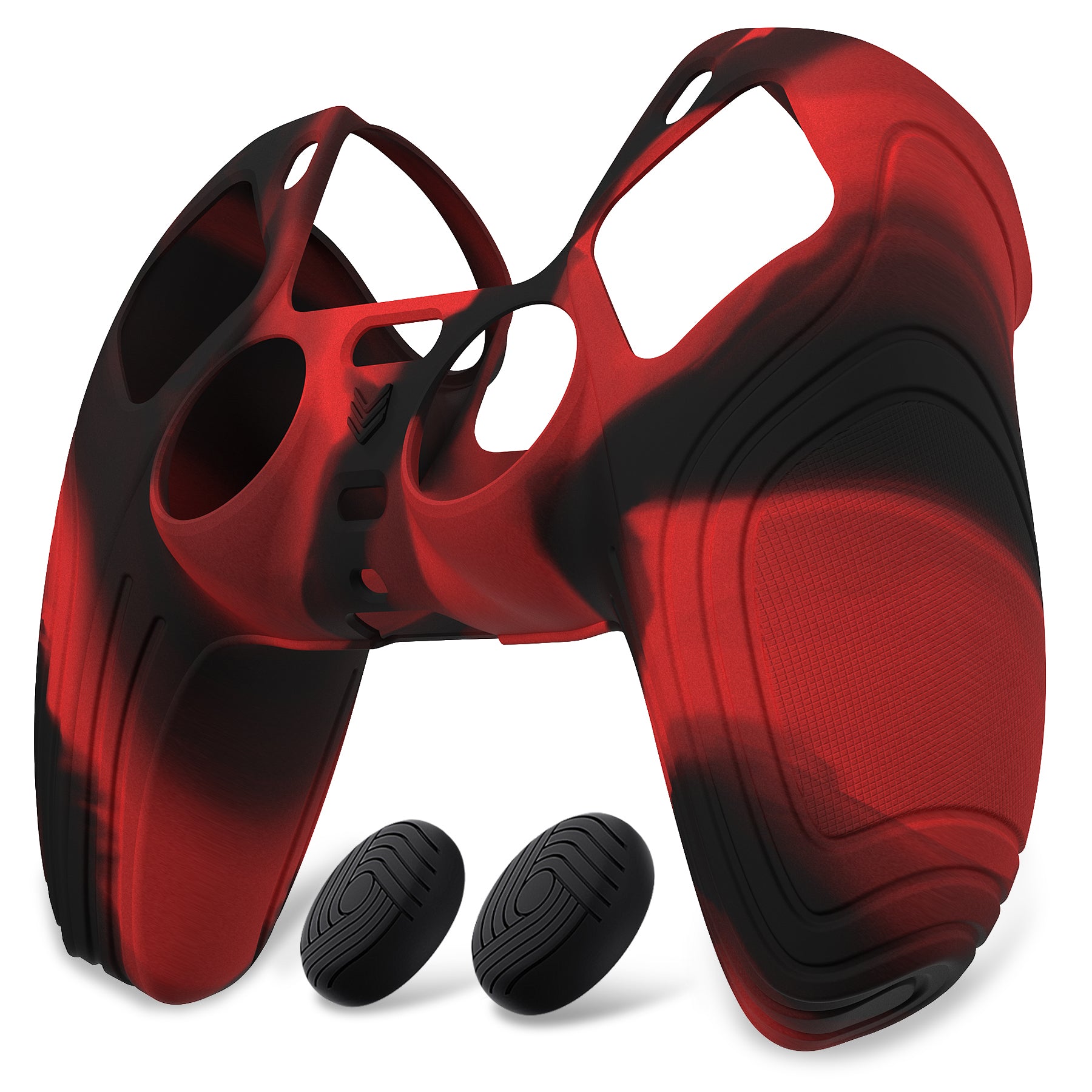 PlayVital Samurai Edition Anti-Slip Silicone Cover Skin with Thumb Grip Caps for PS5 Wireless Controller - Red & Black PlayVital