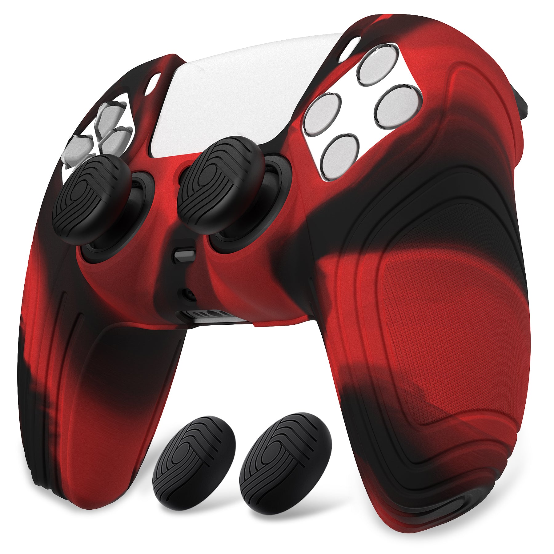 PlayVital Samurai Edition Anti-Slip Silicone Cover Skin with Thumb Grip Caps for PS5 Wireless Controller - Red & Black PlayVital