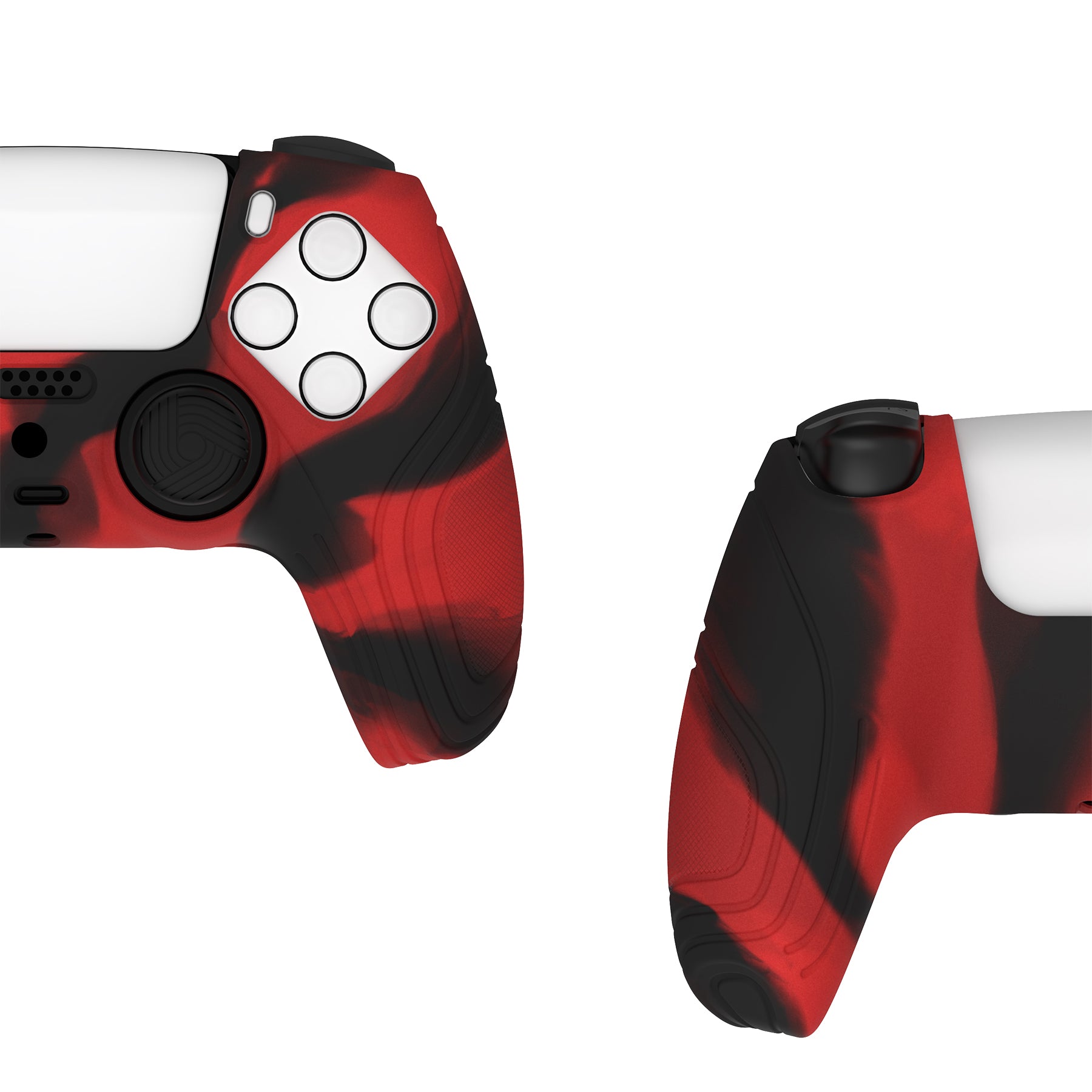 PlayVital Samurai Edition Anti-Slip Silicone Cover Skin with Thumb Grip Caps for PS5 Wireless Controller - Red & Black PlayVital