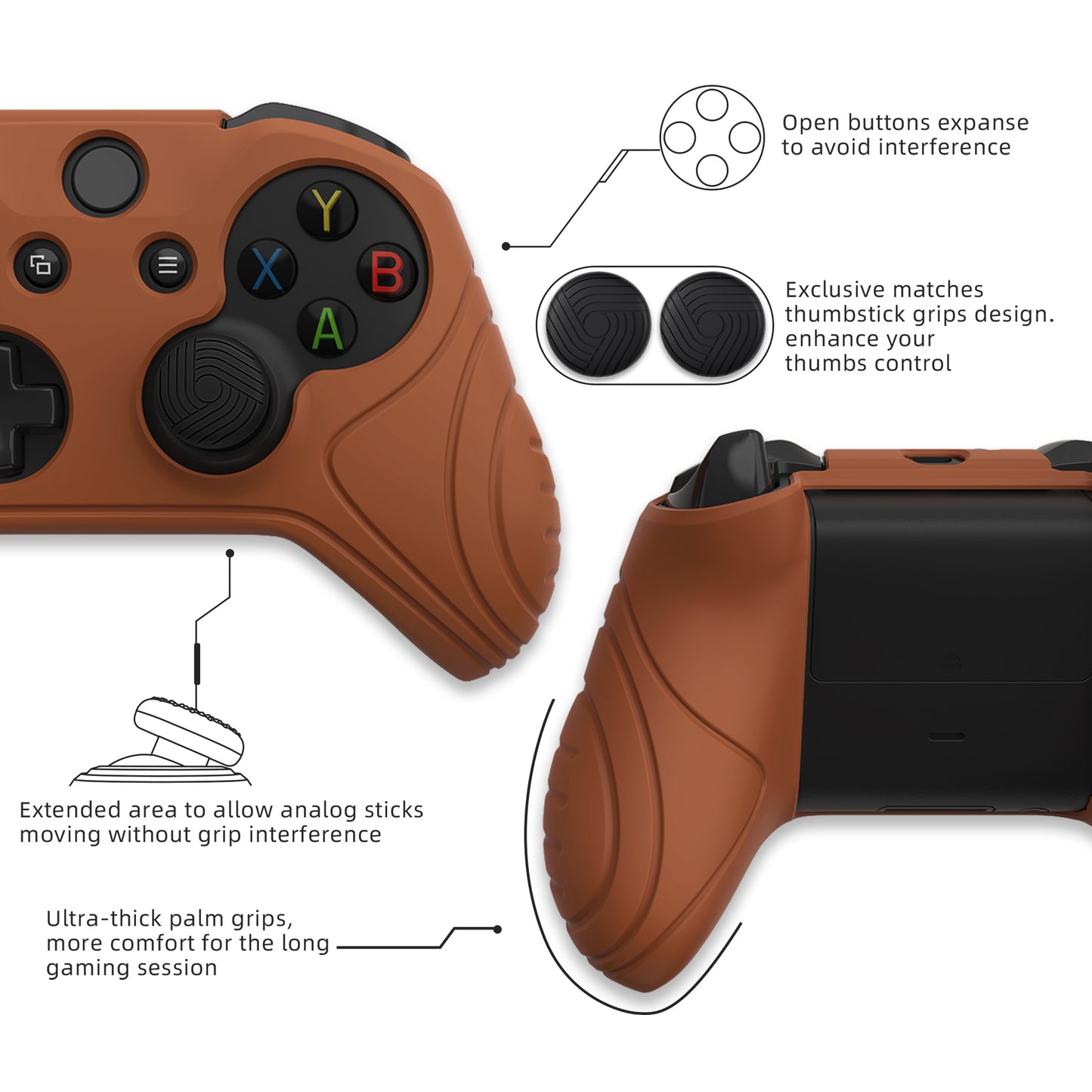 PlayVital Samurai Edition Anti Slip Silicone Case Cover with Thumb Grip Caps for Xbox One X/S Controller - Signal Brown - XOQ046 playvital