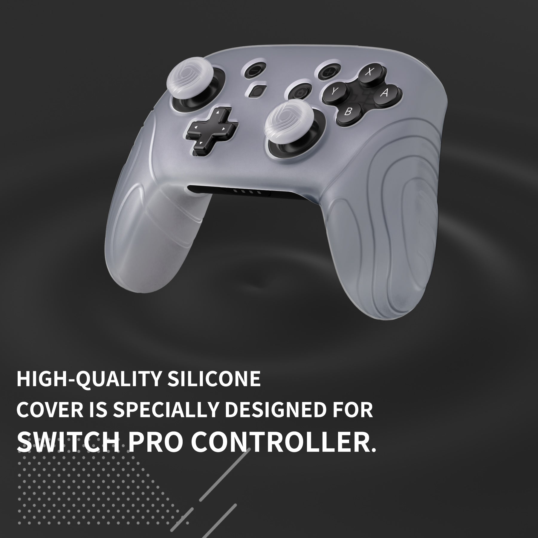 PlayVital Samurai Edition Ergonomic Anti-slip Silicone Skin Protective Case with Thumb Grip Caps for Nintendo Switch Pro Controller - Clear White - EBNPP008 PlayVital