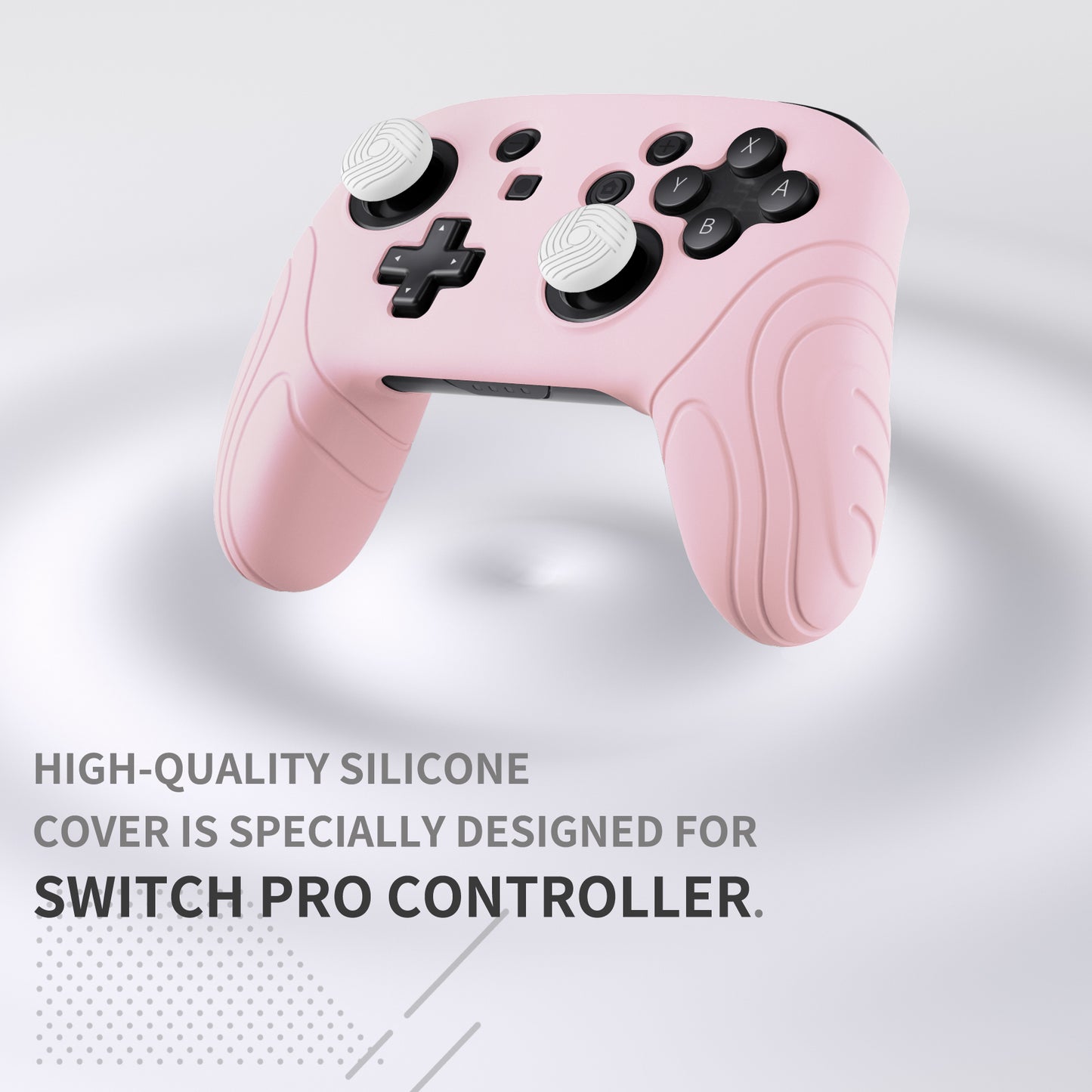 PlayVital Samurai Edition Ergonomic Anti-slip Silicone Skin Protective Case with Thumb Grip Caps for Nintendo Switch Pro Controller - Cherry Blossoms Pink - EBNPP011 PlayVital