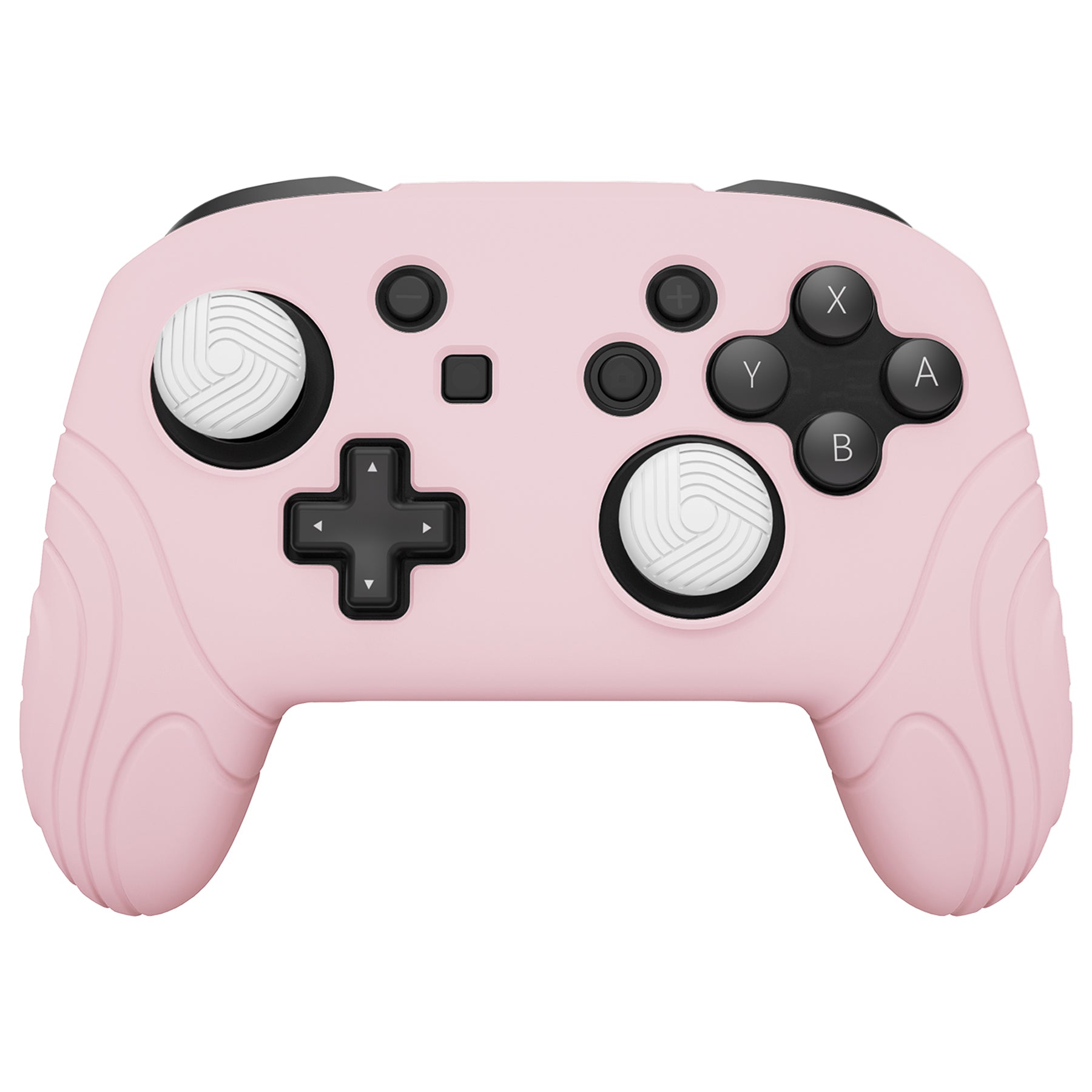 PlayVital Samurai Edition Ergonomic Anti-slip Silicone Skin Protective Case with Thumb Grip Caps for Nintendo Switch Pro Controller - Cherry Blossoms Pink - EBNPP011 PlayVital