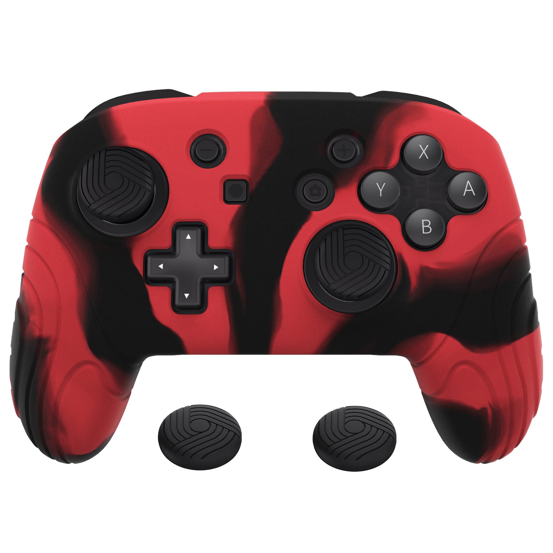 PlayVital Samurai Edition Ergonomic Anti-slip Silicone Skin Protective Case with Thumb Grip Caps for Nintendo Switch Pro Controller - Red & Black - EBNPP012 PlayVital