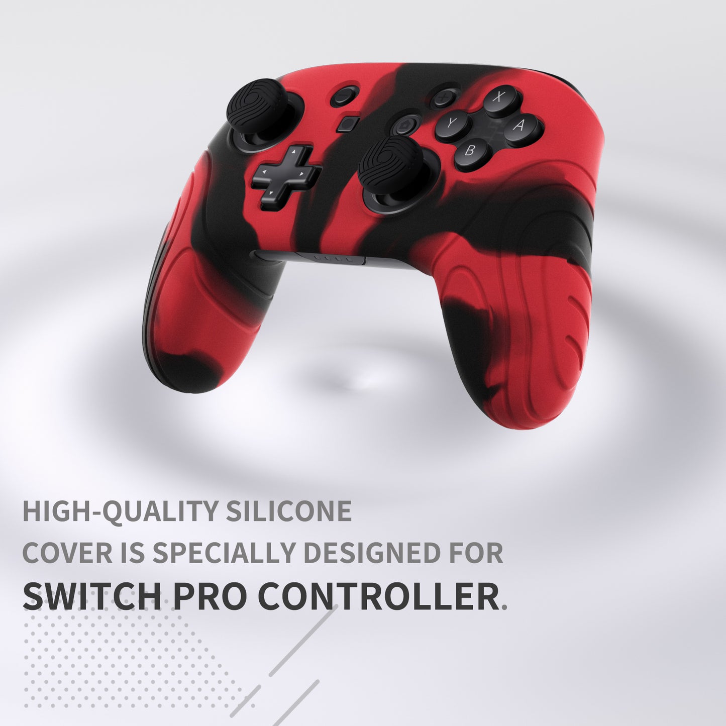 PlayVital Samurai Edition Ergonomic Anti-slip Silicone Skin Protective Case with Thumb Grip Caps for Nintendo Switch Pro Controller - Red & Black - EBNPP012 PlayVital