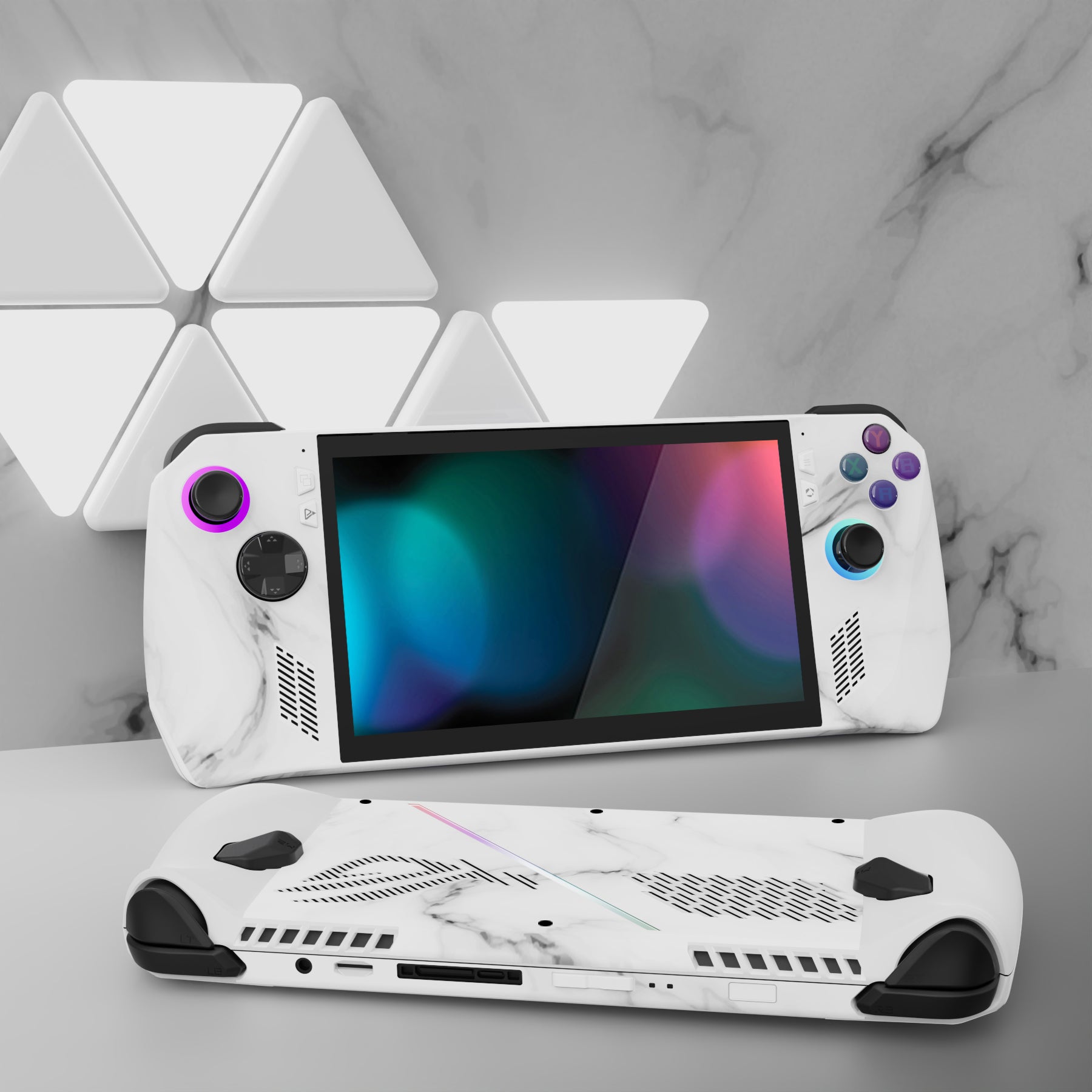 PlayVital Seamless White Marble Custom Stickers Vinyl Wraps Protective Skin Decal for ROG Ally Handheld Gaming Console - RGTM007 PlayVital