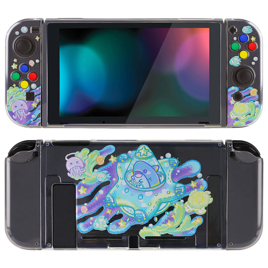PlayVital Protective Case for Nintendo Switch, Soft TPU Slim Case Cover for Nintendo Switch Joycon Console with Colorful ABXY Direction Button Caps - Shark Quest - NTU6035 PlayVital