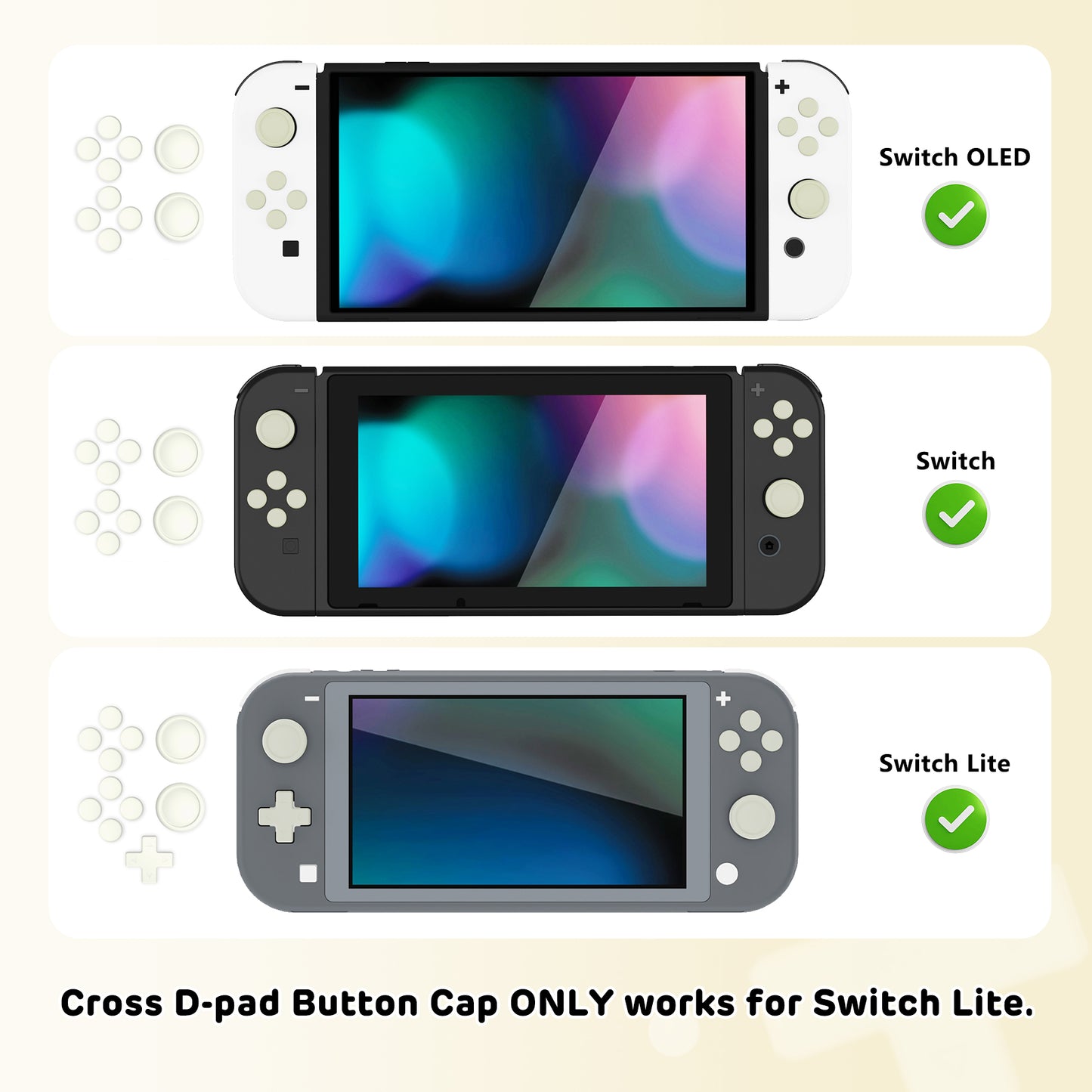 PlayVital Silicone Button Covers and Thumb Grip Set for Nintendo Switch & Switch OLED & Switch Lite ABXY Directional Key Button Caps with Switch Lite D-Pad Button Cap - Antique Yellow PlayVital