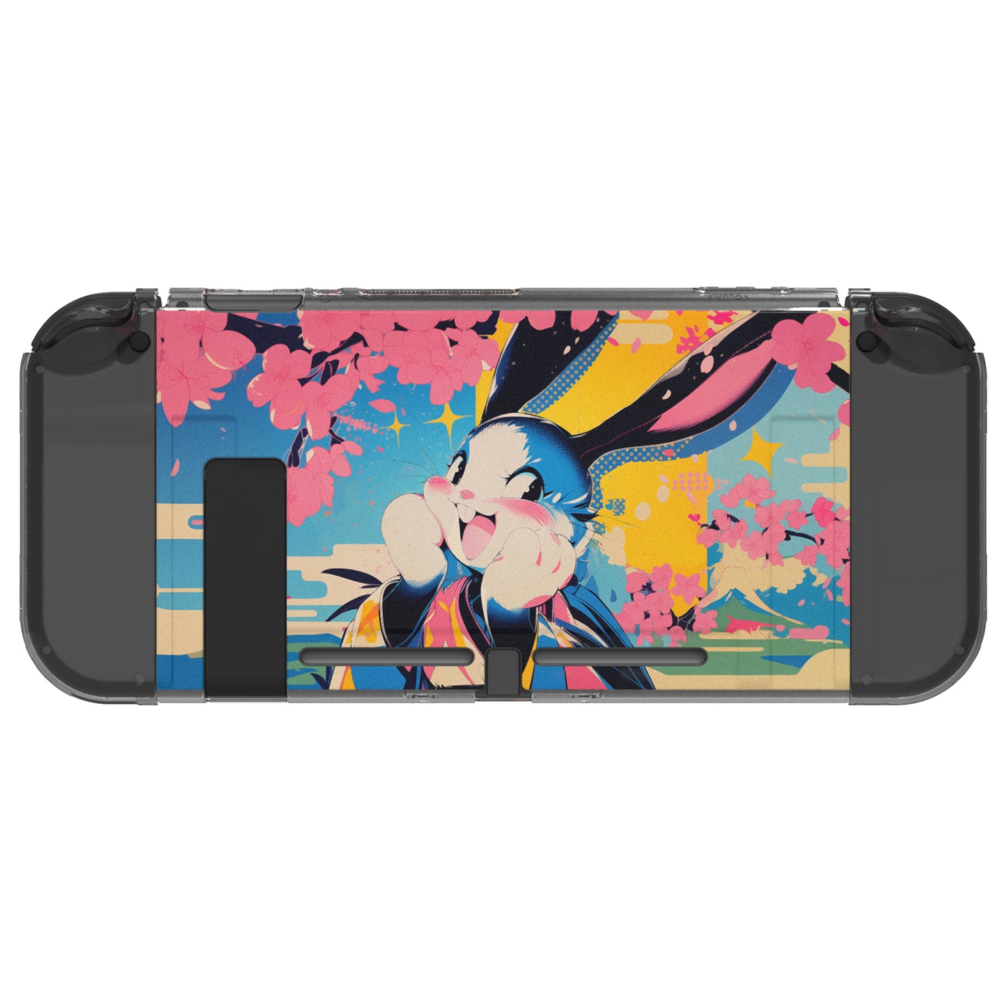 PlayVital Soft TPU Slim Protective Case with Colorful ABXY Direction Button Caps for NS Switch - Blossom POP Bunny - NTU6044G2 PlayVital
