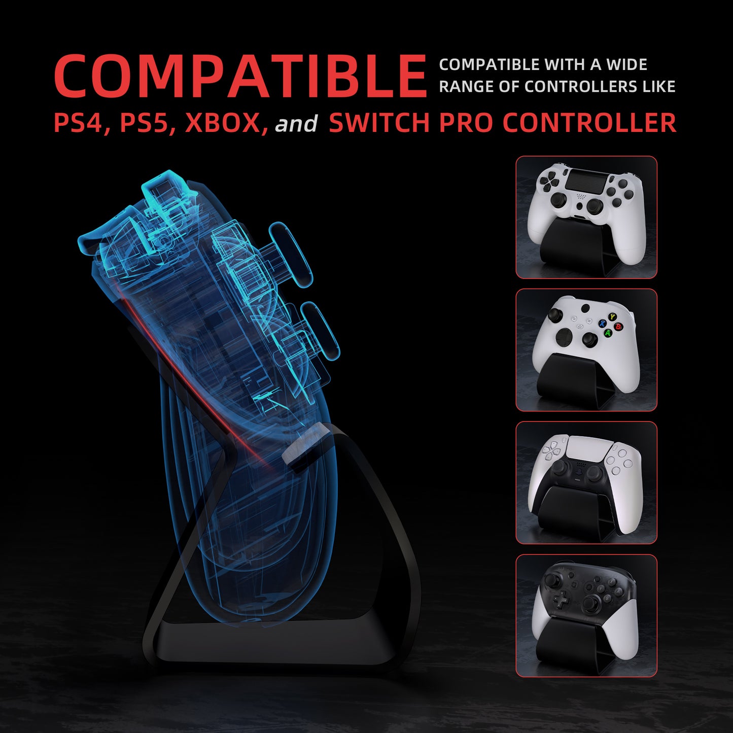 PlayVital Stand-AL Universal Metal Game Controller Stand for PS5 & PS4 & Xbox Series X/S & Xbox One - Black PlayVital