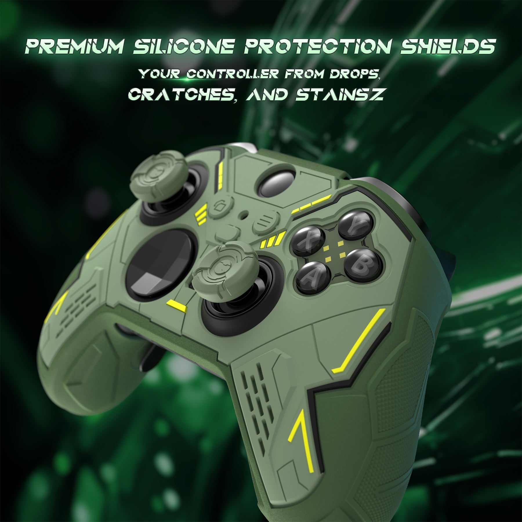 PlayVital Stellar Mecha Silicone Cover Skin with Thumb Grips for Xbox Elite Series 2 & Elite Series 2 Core Controller - Army & Rainforest Green PlayVital
