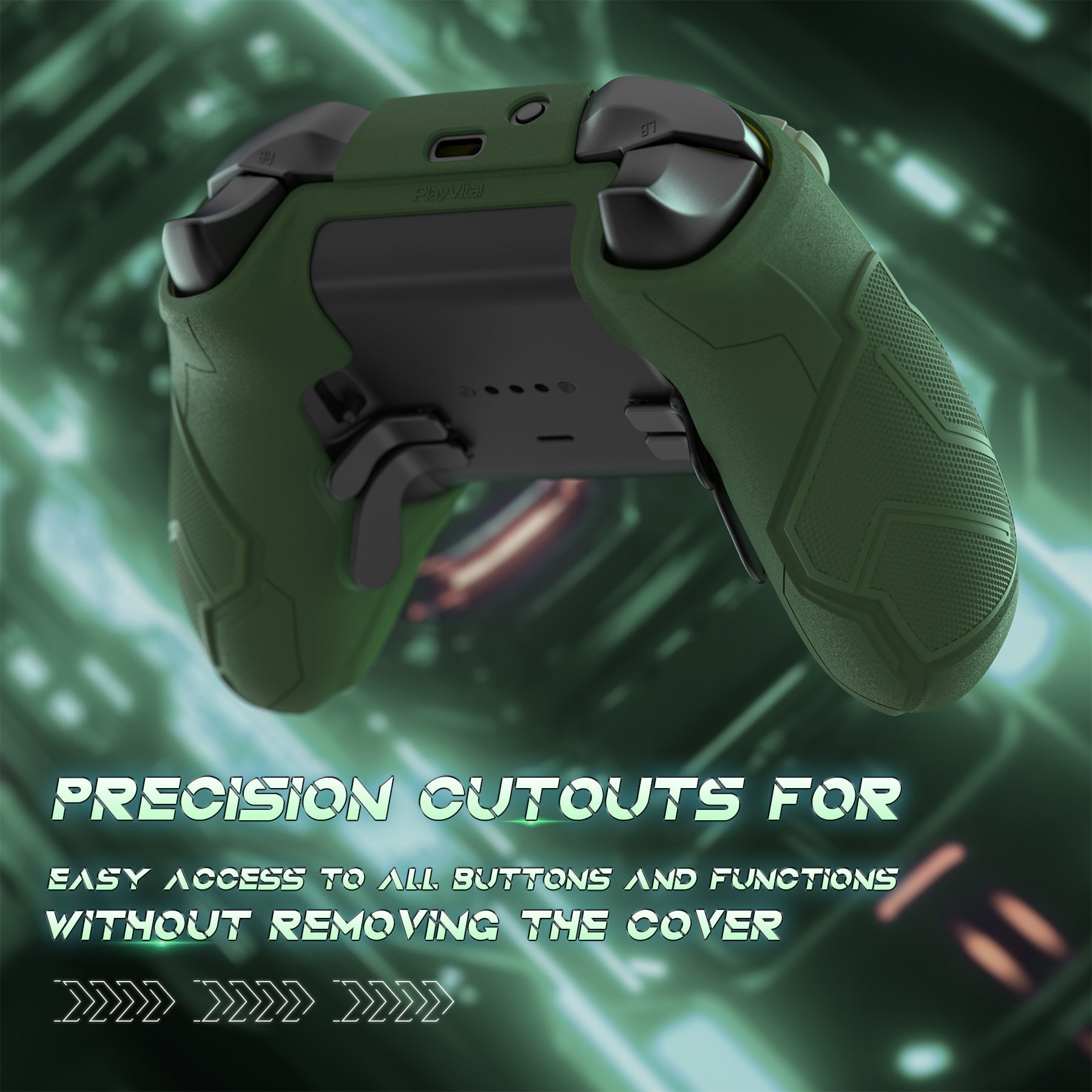 PlayVital Stellar Mecha Silicone Cover Skin with Thumb Grips for Xbox Elite Series 2 & Elite Series 2 Core Controller - Army & Rainforest Green PlayVital