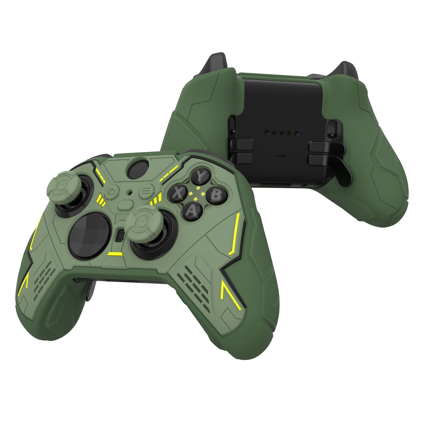 PlayVital Stellar Mecha Silicone Cover Skin with Thumb Grips for Xbox Elite Series 2 & Elite Series 2 Core Controller - Army & Rainforest Green PlayVital