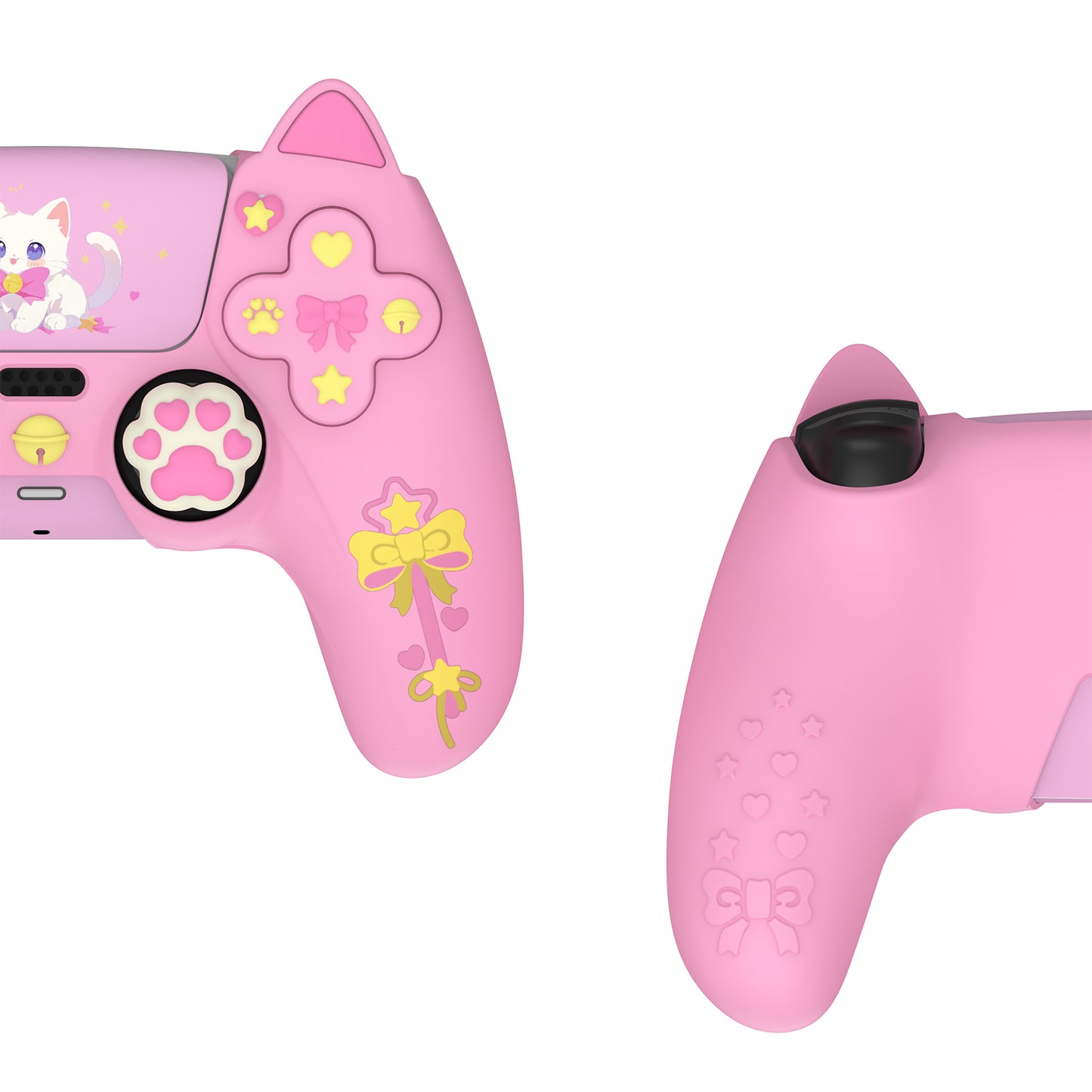 PlayVital Sweetheart Kitty Series Silicone Cover with 6 Joystick Caps and 6 Sticker for PS5 Controller, Soft Anti-Slip Full Protection Grip Skin Compatible with PS5 Charging Dock - Pink