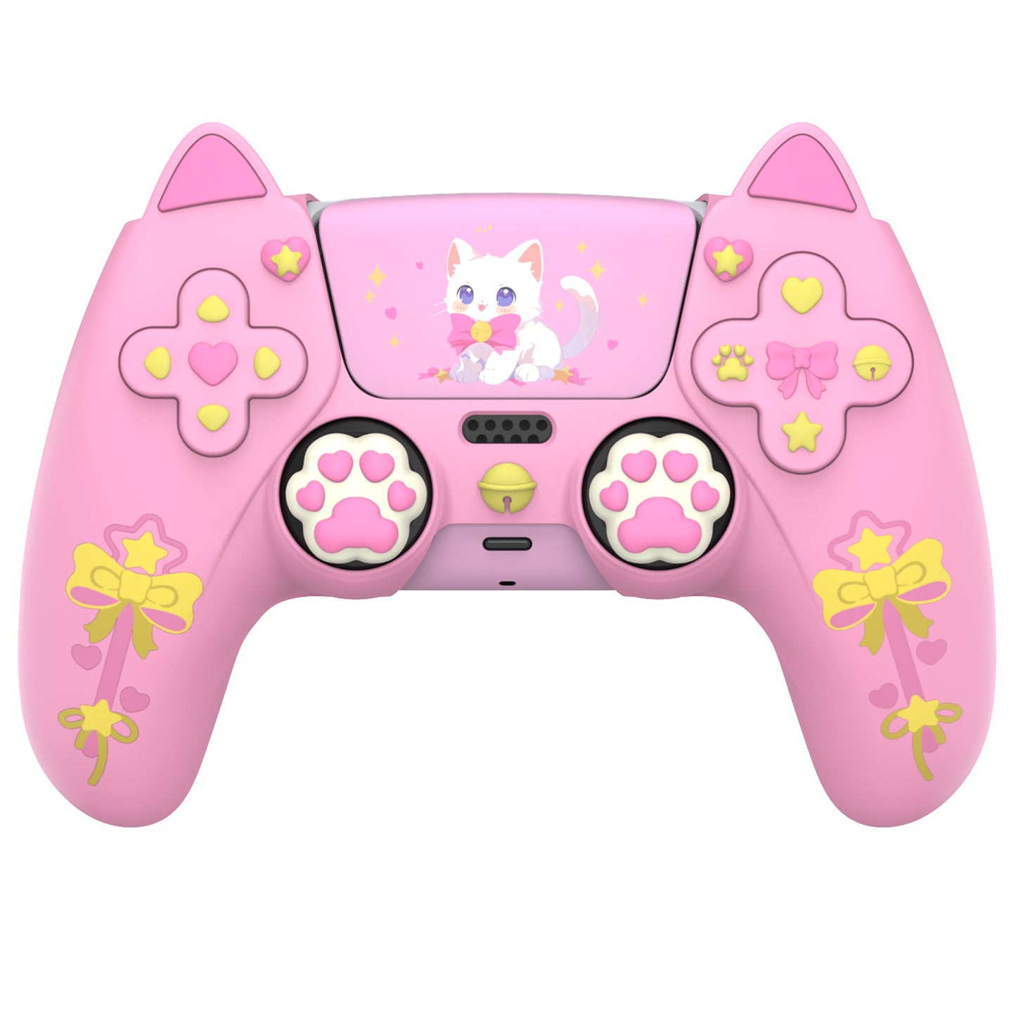 PlayVital Sweetheart Kitty Series Silicone Cover with 6 Joystick Caps and 6 Sticker for PS5 Controller, Soft Anti-Slip Full Protection Grip Skin Compatible with PS5 Charging Dock - Pink