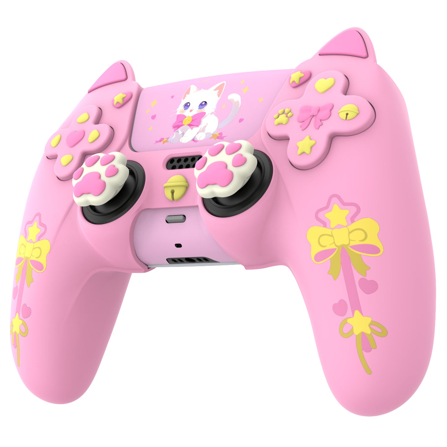 PlayVital Sweetheart Kitty Series Silicone Cover with 6 Joystick Caps and 6 Sticker for PS5 Controller, Soft Anti-Slip Full Protection Grip Skin Compatible with PS5 Charging Dock - Pink