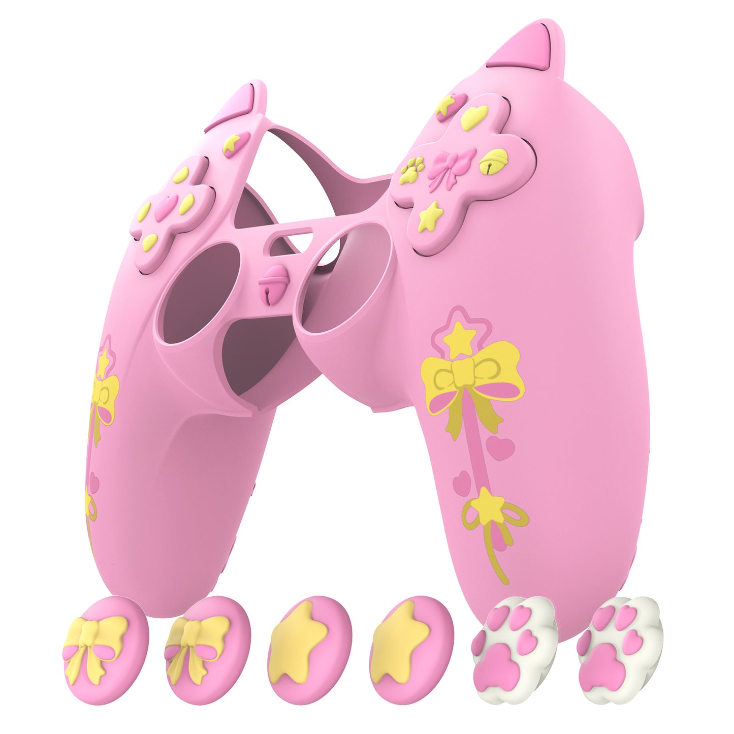 PlayVital Sweetheart Kitty Series Silicone Cover with 6 Joystick Caps and 6 Sticker for PS5 Controller, Soft Anti-Slip Full Protection Grip Skin Compatible with PS5 Charging Dock - Pink