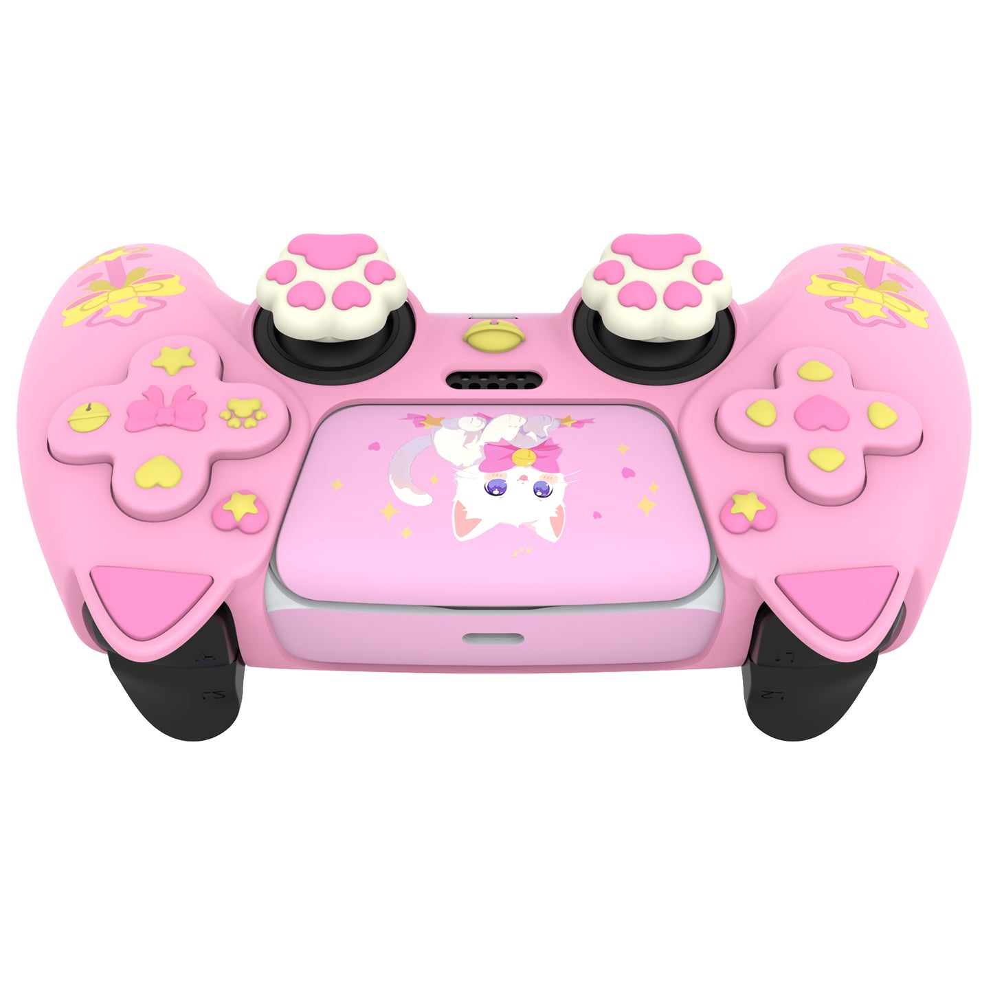 PlayVital Sweetheart Kitty Series Silicone Cover with 6 Joystick Caps and 6 Sticker for PS5 Controller, Soft Anti-Slip Full Protection Grip Skin Compatible with PS5 Charging Dock - Pink