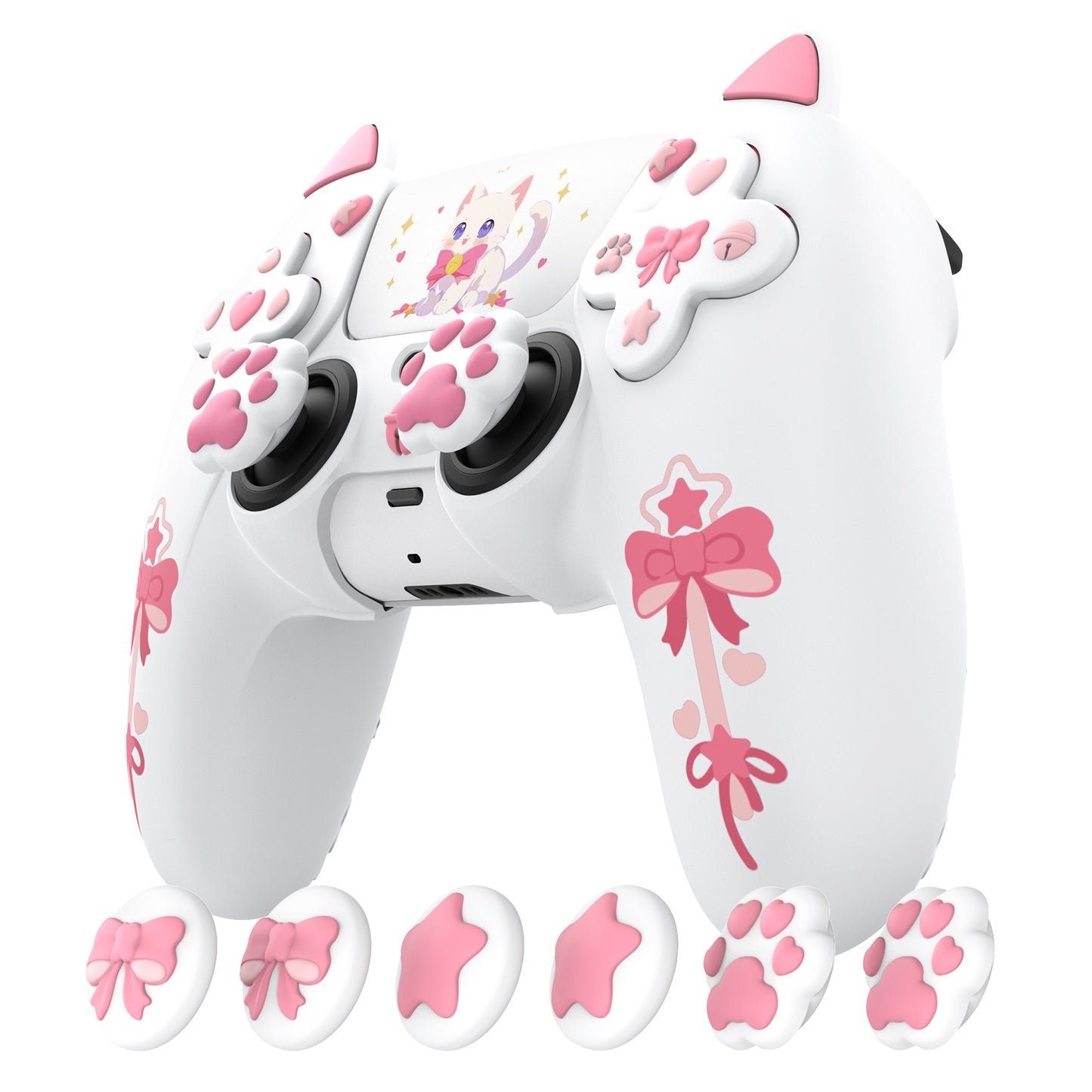 PlayVital Sweetheart Kitty Series Silicone Cover with 6 Joystick Caps and 6 Sticker for PS5 Controller, Soft Anti-Slip Full Protection Grip Skin Compatible with PS5 Charging Dock - White