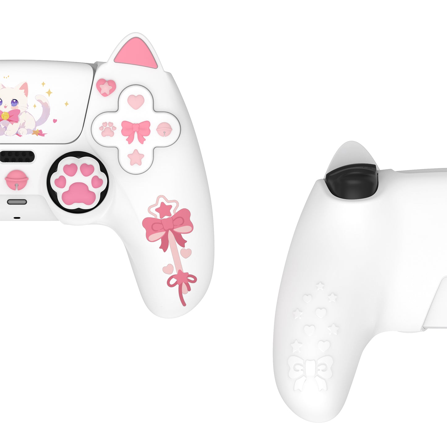 PlayVital Sweetheart Kitty Series Silicone Cover with 6 Joystick Caps and 6 Sticker for PS5 Controller, Soft Anti-Slip Full Protection Grip Skin Compatible with PS5 Charging Dock - White