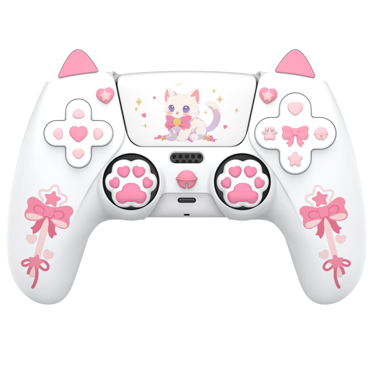 PlayVital Sweetheart Kitty Series Silicone Cover with 6 Joystick Caps and 6 Sticker for PS5 Controller, Soft Anti-Slip Full Protection Grip Skin Compatible with PS5 Charging Dock - White