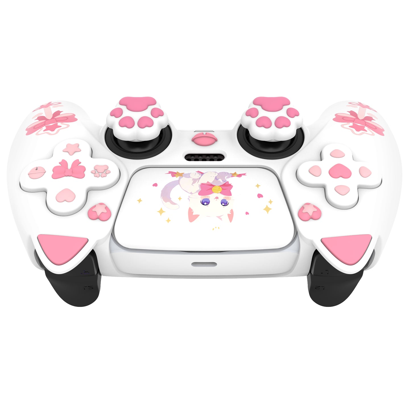 PlayVital Sweetheart Kitty Series Silicone Cover with 6 Joystick Caps and 6 Sticker for PS5 Controller, Soft Anti-Slip Full Protection Grip Skin Compatible with PS5 Charging Dock - White