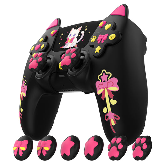 PlayVital Sweetheart Kitty Series Silicone Cover with Cat Paw Thumb Grips for PS5 Controller, Compatible with PS5 Charging Dock - Black PlayVital