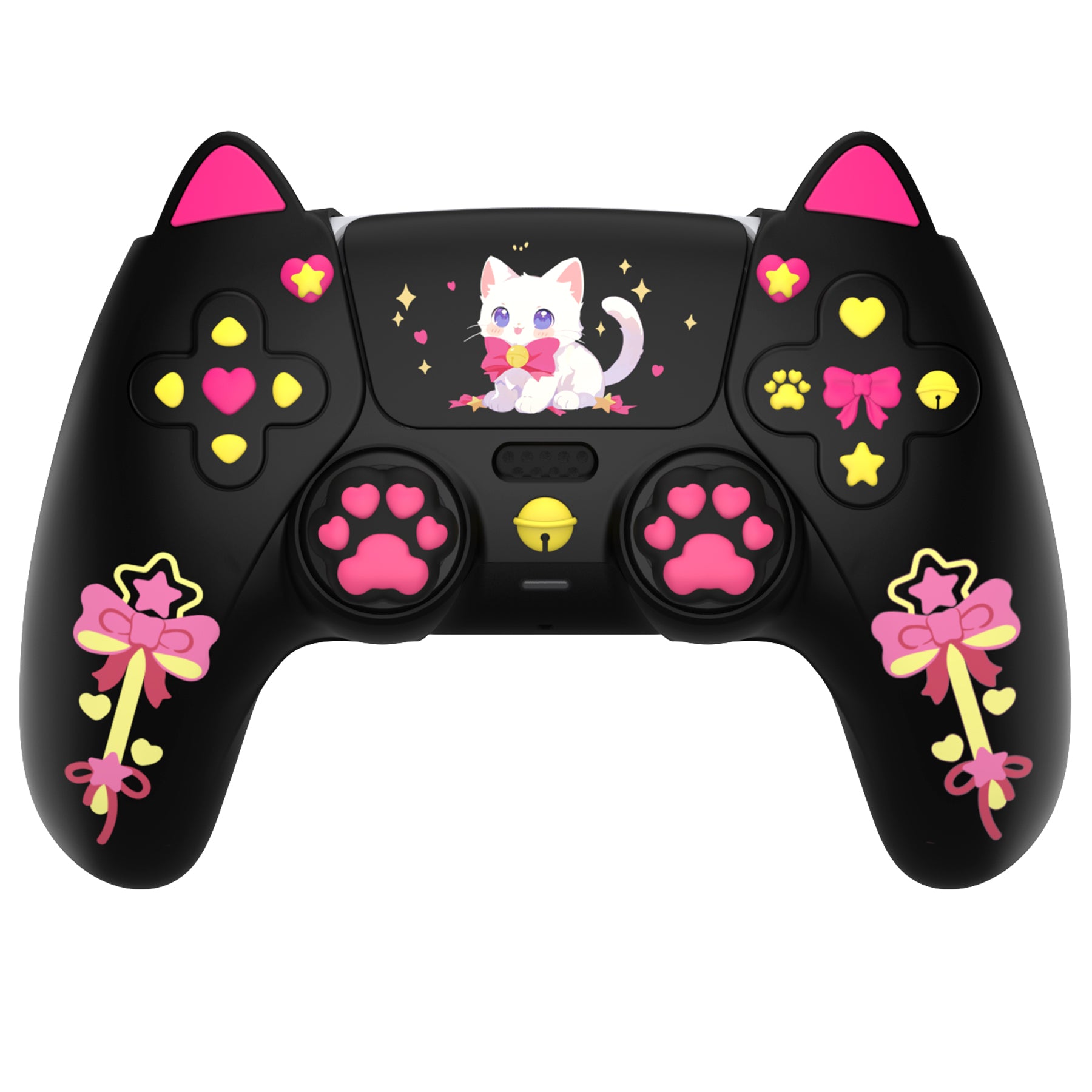 PlayVital Sweetheart Kitty Series Silicone Cover with Cat Paw Thumb Grips for PS5 Controller, Compatible with PS5 Charging Dock - Black PlayVital