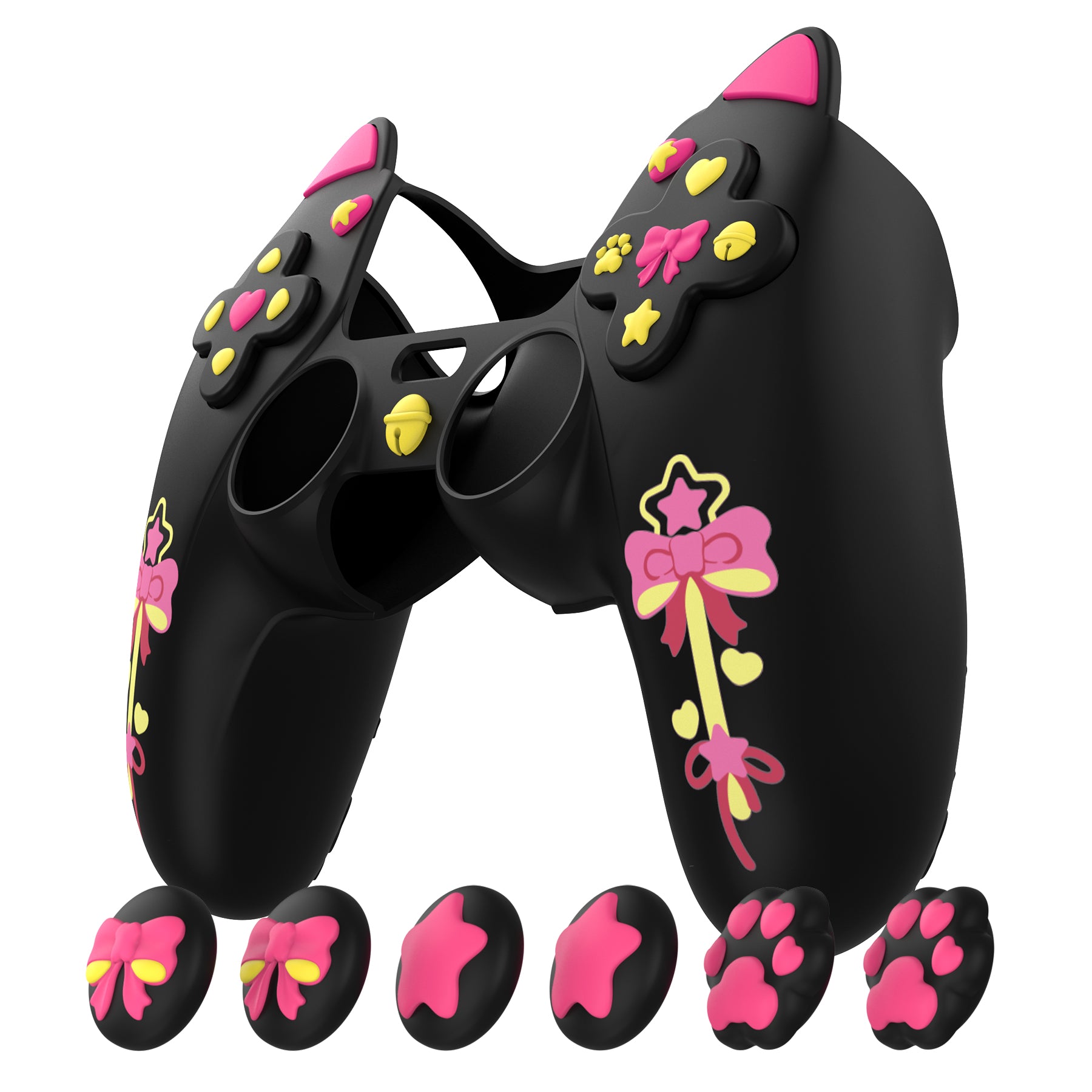 PlayVital Sweetheart Kitty Series Silicone Cover with Cat Paw Thumb Grips for PS5 Controller, Compatible with PS5 Charging Dock - Black PlayVital