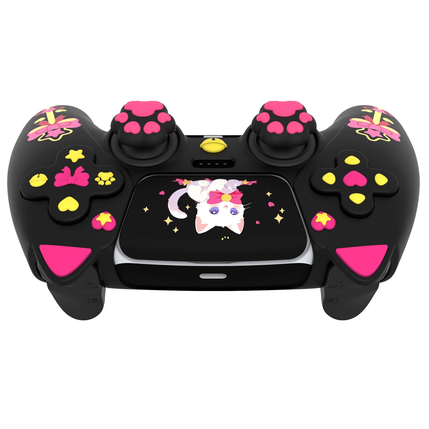 PlayVital Sweetheart Kitty Series Silicone Cover with Cat Paw Thumb Grips for PS5 Controller, Compatible with PS5 Charging Dock - Black PlayVital