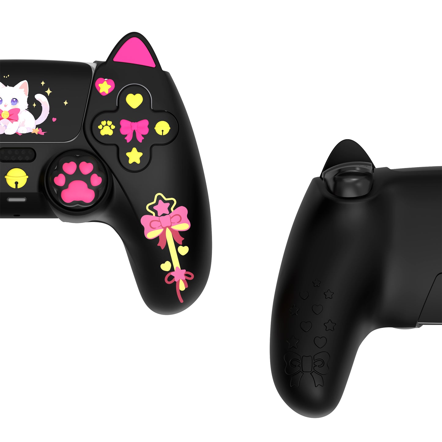 PlayVital Sweetheart Kitty Series Silicone Cover with Cat Paw Thumb Grips for PS5 Controller, Compatible with PS5 Charging Dock - Black PlayVital