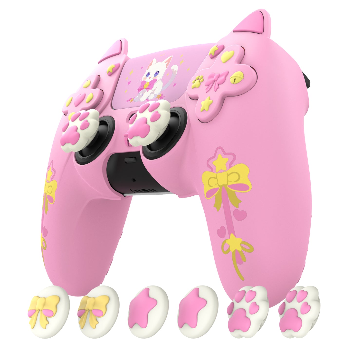 PlayVital Sweetheart Kitty Series Silicone Cover with Cat Paw Thumb Grips for PS5 Controller, Compatible with PS5 Charging Dock - Pink PlayVital