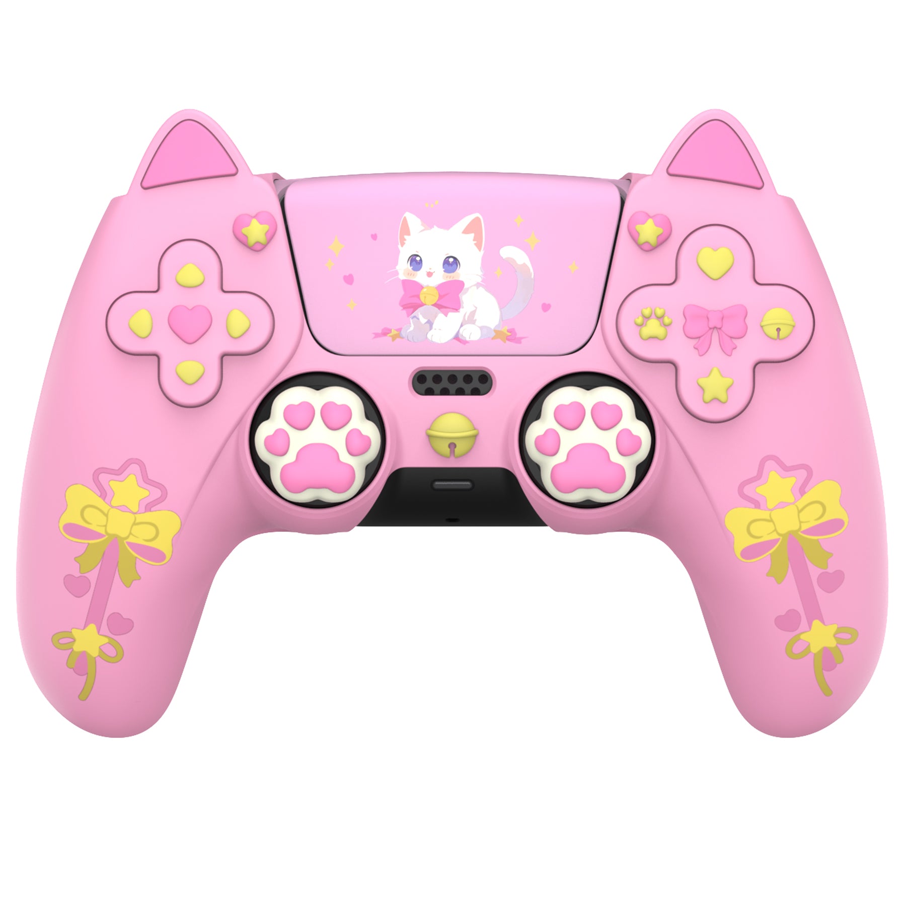 PlayVital Sweetheart Kitty Series Silicone Cover with Cat Paw Thumb Grips for PS5 Controller, Compatible with PS5 Charging Dock - Pink PlayVital