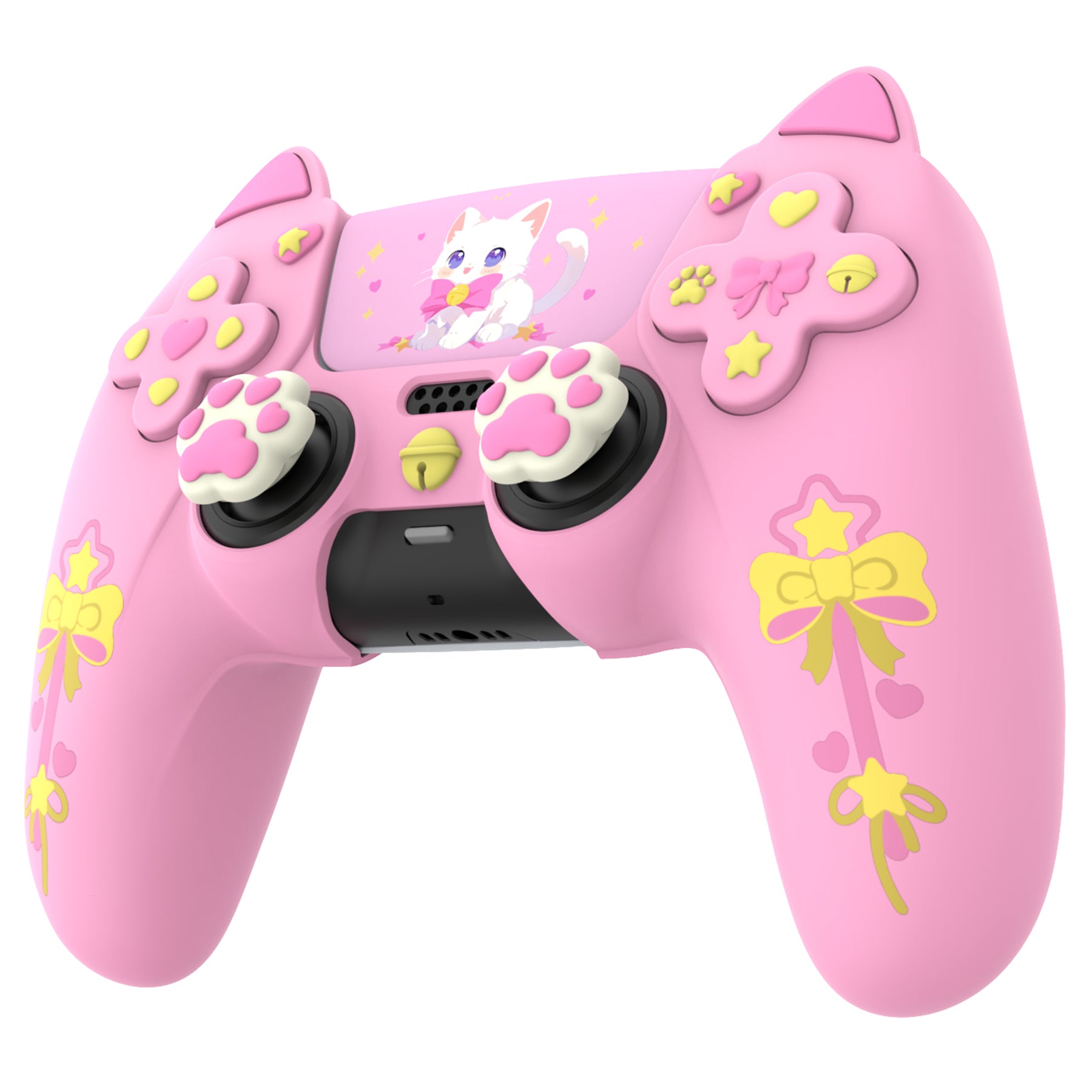 PlayVital Sweetheart Kitty Series Silicone Cover with Cat Paw Thumb Grips for PS5 Controller, Compatible with PS5 Charging Dock - Pink PlayVital