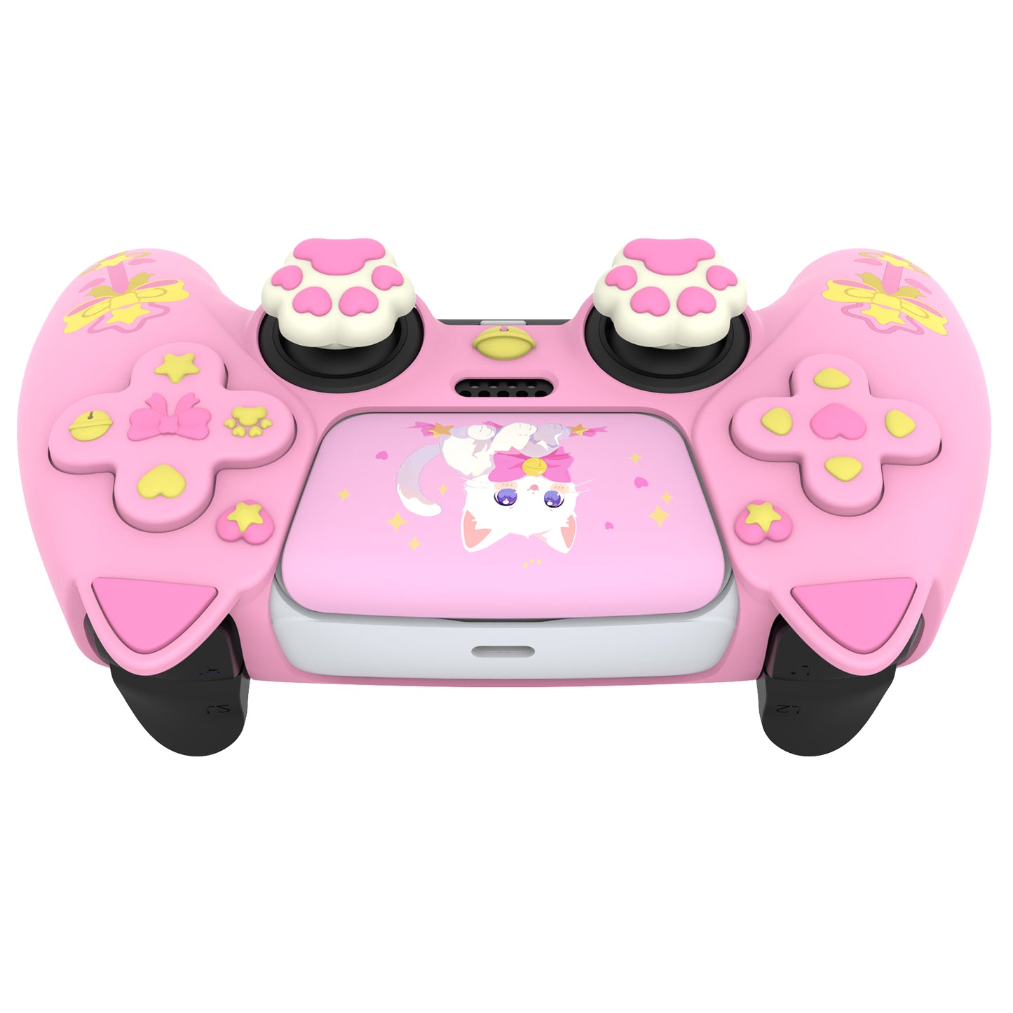 PlayVital Sweetheart Kitty Series Silicone Cover with Cat Paw Thumb Grips for PS5 Controller, Compatible with PS5 Charging Dock - Pink PlayVital