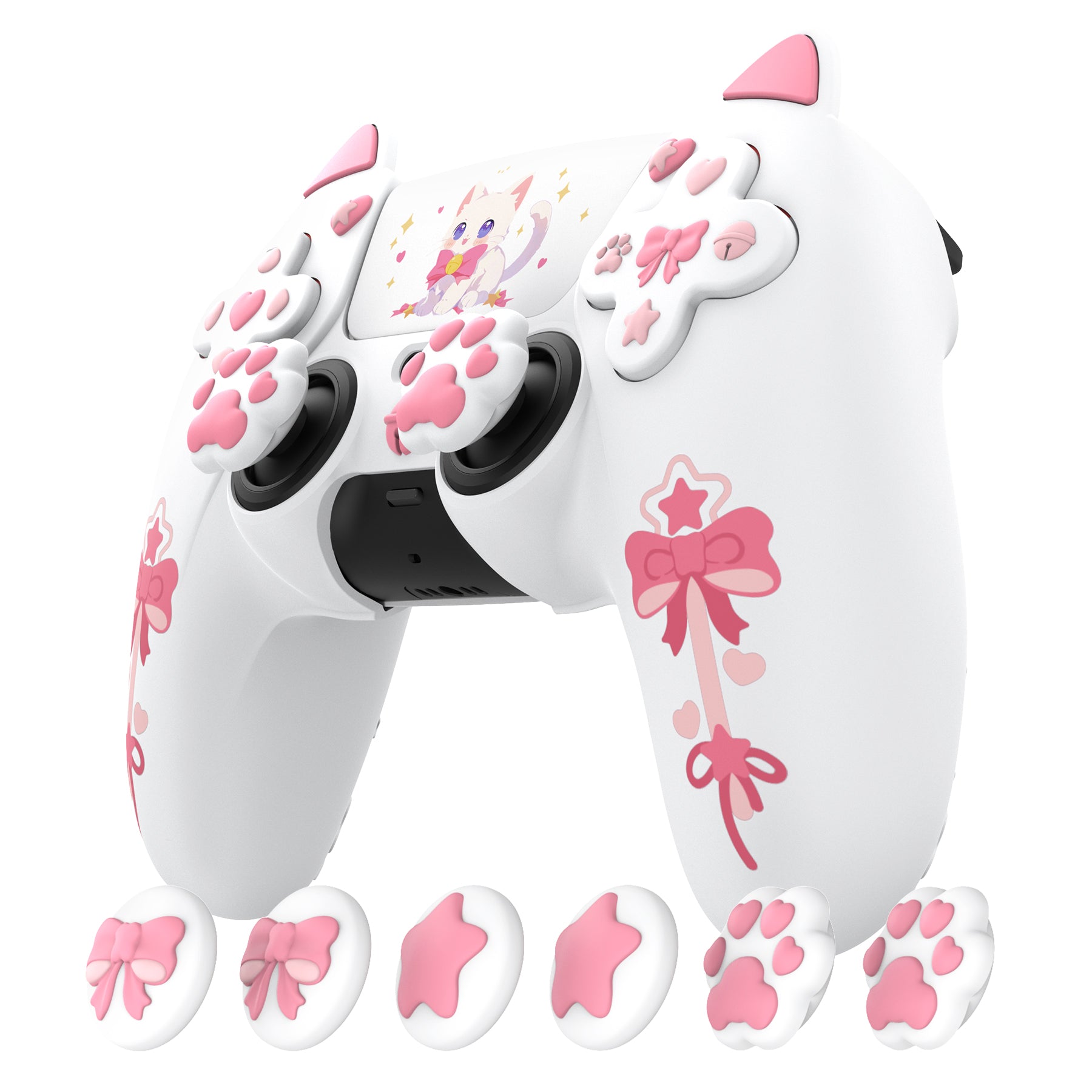 PlayVital Sweetheart Kitty Series Silicone Cover with Cat Paw Thumb Grips for PS5 Controller, Compatible with PS5 Charging Dock - White PlayVital