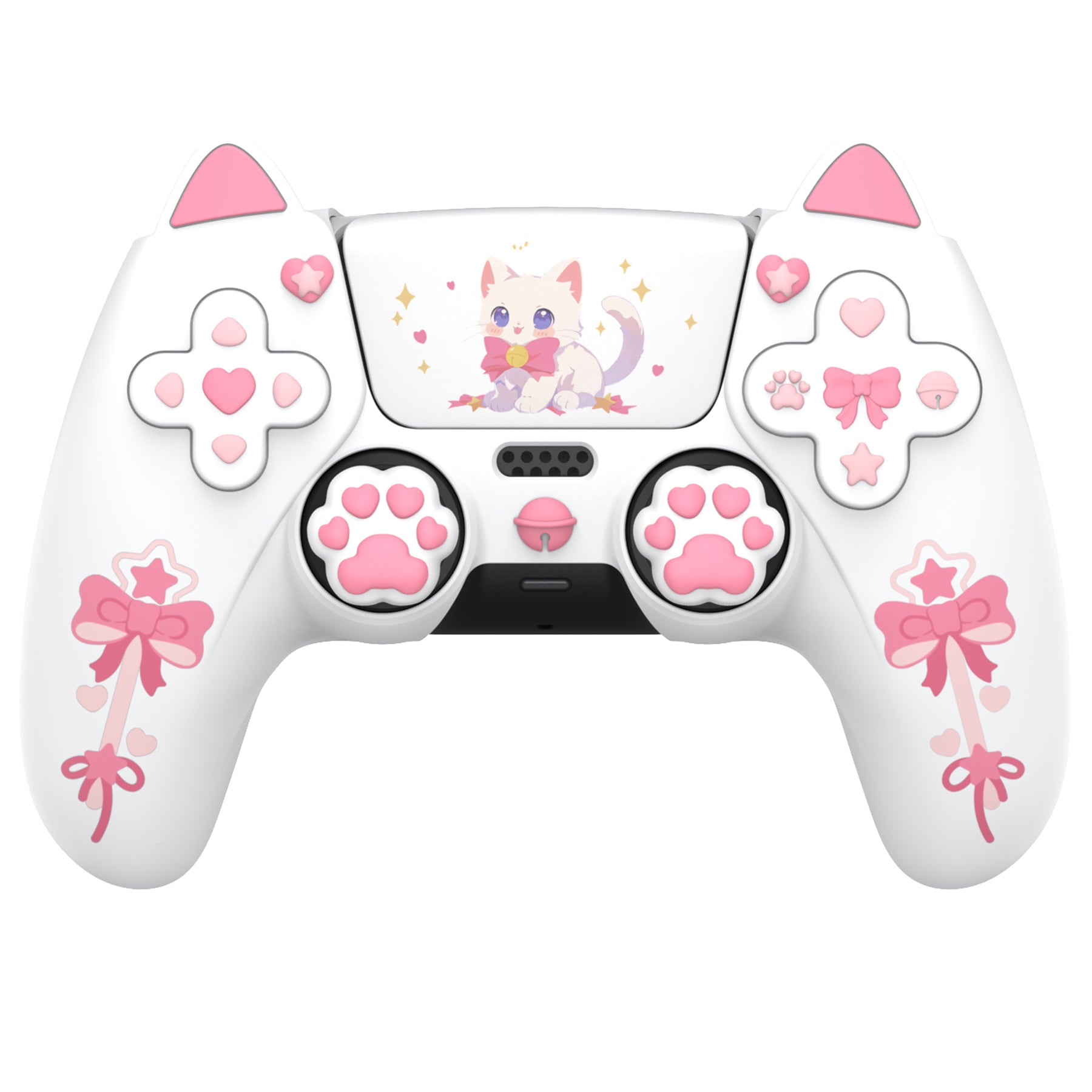 PlayVital Sweetheart Kitty Series Silicone Cover with Cat Paw Thumb Grips for PS5 Controller, Compatible with PS5 Charging Dock - White PlayVital