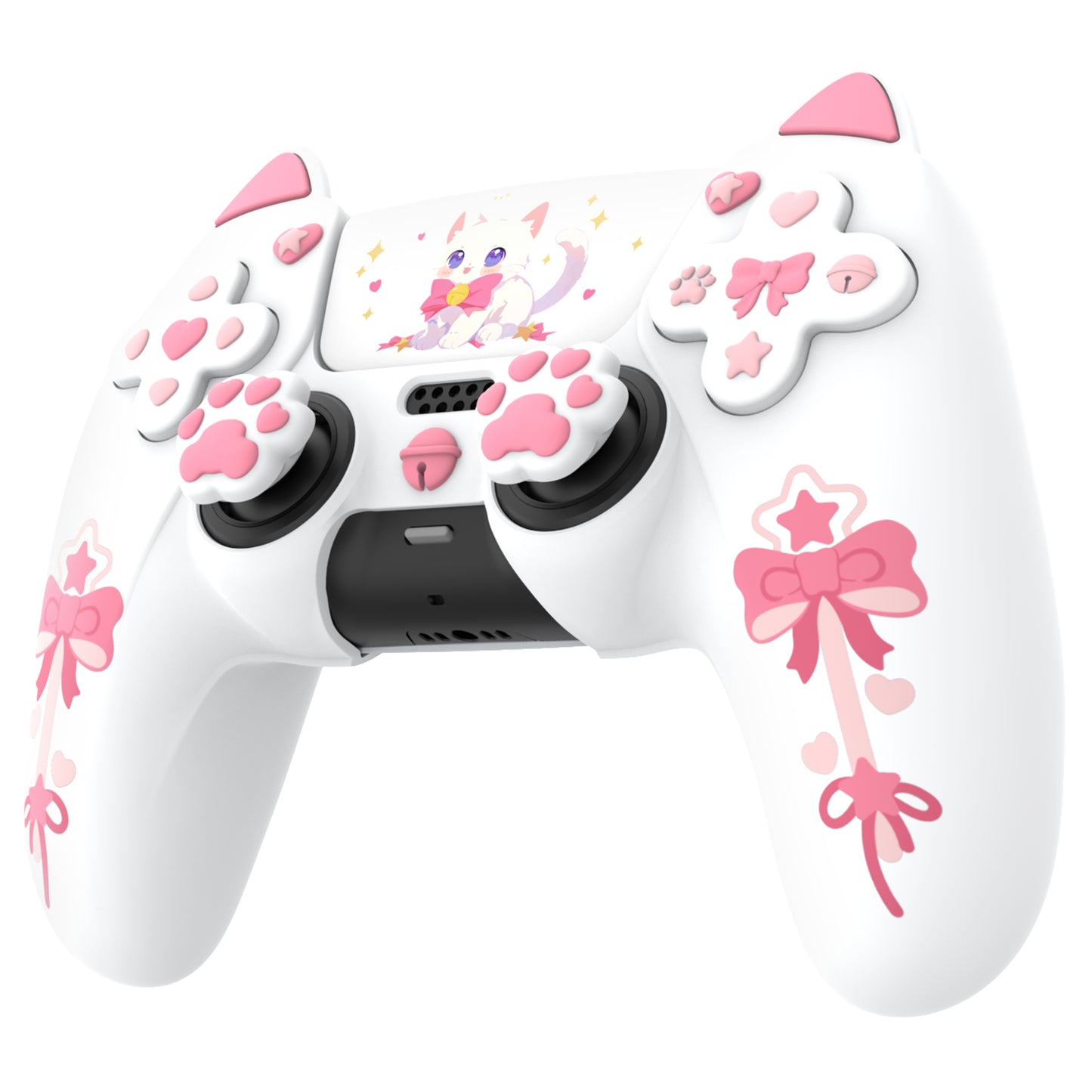 PlayVital Sweetheart Kitty Series Silicone Cover with Cat Paw Thumb Grips for PS5 Controller, Compatible with PS5 Charging Dock - White PlayVital