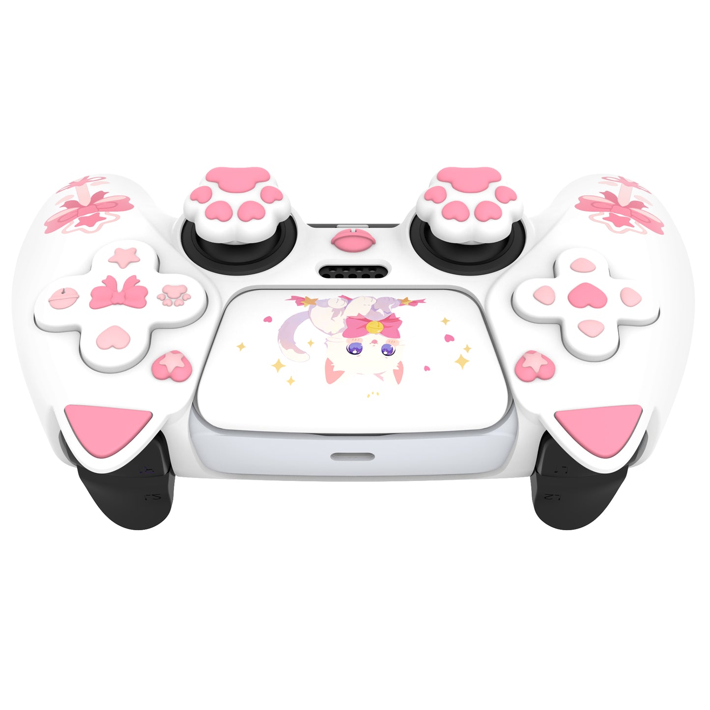 PlayVital Sweetheart Kitty Series Silicone Cover with Cat Paw Thumb Grips for PS5 Controller, Compatible with PS5 Charging Dock - White PlayVital