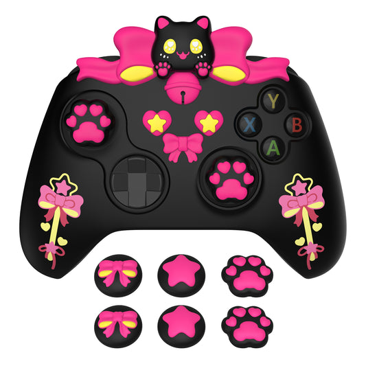 PlayVital Sweetheart Kitty Series Silicone Cover with Thumb Grips and Stickers for Xbox Series X/S Controller & Xbox Core Wireless Controller - Black PlayVital