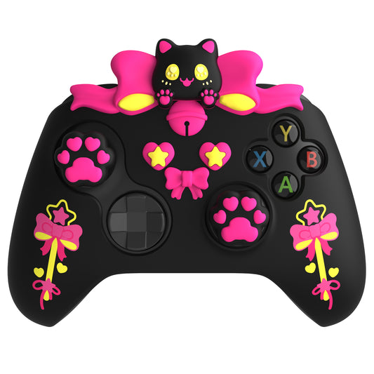 PlayVital Sweetheart Kitty Series Silicone Cover with Thumb Grips and Stickers for Xbox Series X/S Controller & Xbox Core Wireless Controller - Black PlayVital