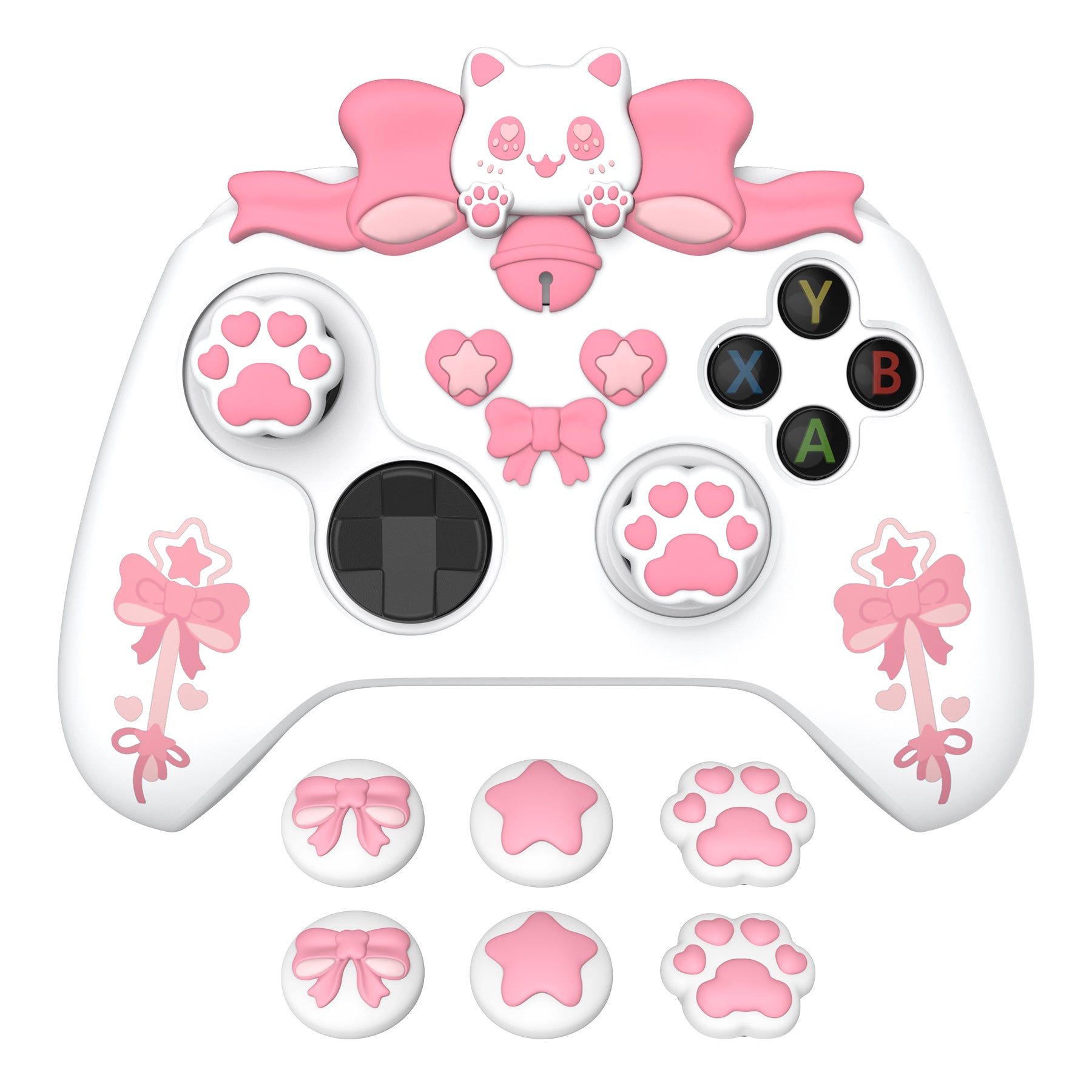 PlayVital Sweetheart Kitty Series Silicone Cover with Thumb Grips and Stickers for Xbox Series X/S Controller & Xbox Core Wireless Controller - White PlayVital