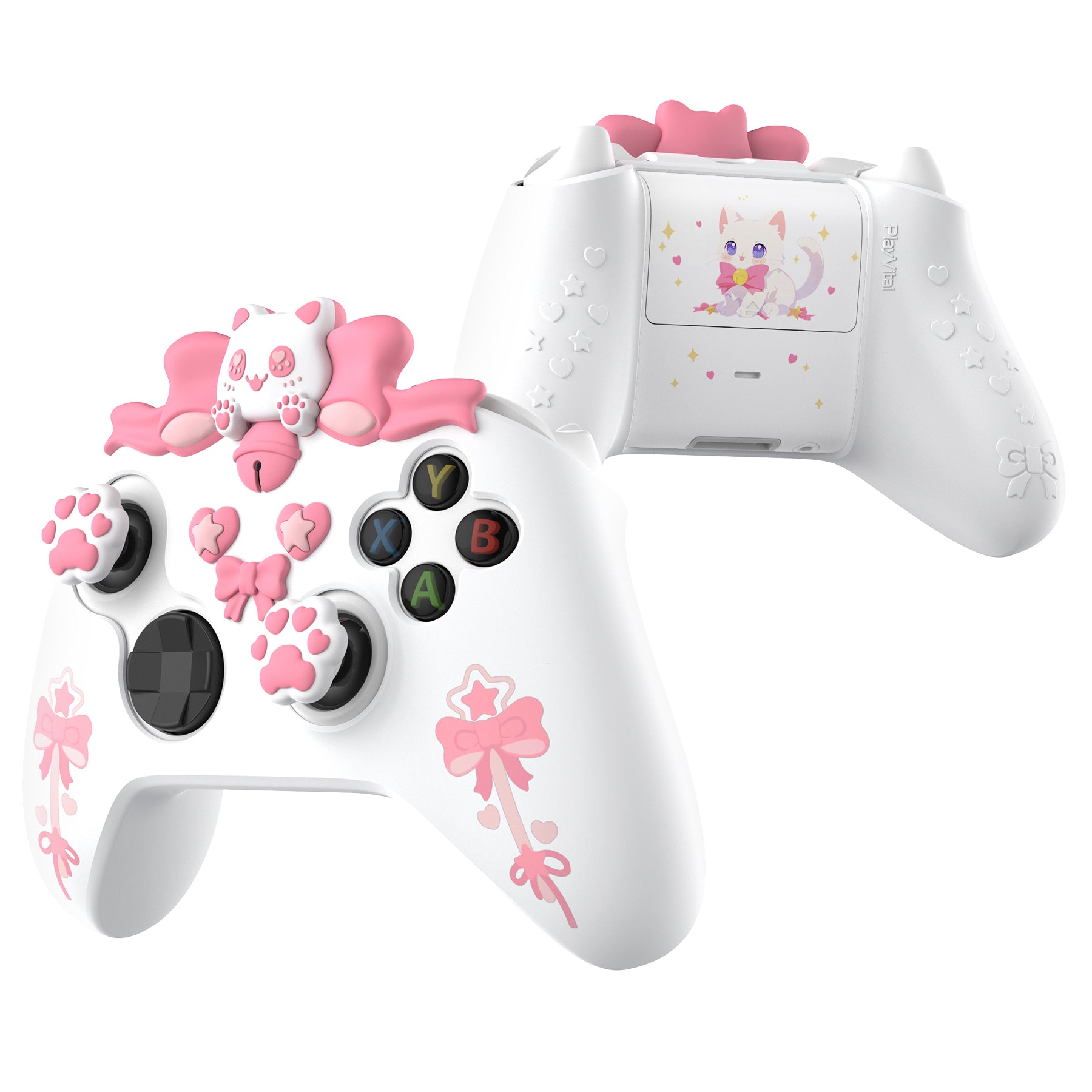 PlayVital Sweetheart Kitty Series Silicone Cover with Thumb Grips and Stickers for Xbox Series X/S Controller & Xbox Core Wireless Controller - White PlayVital