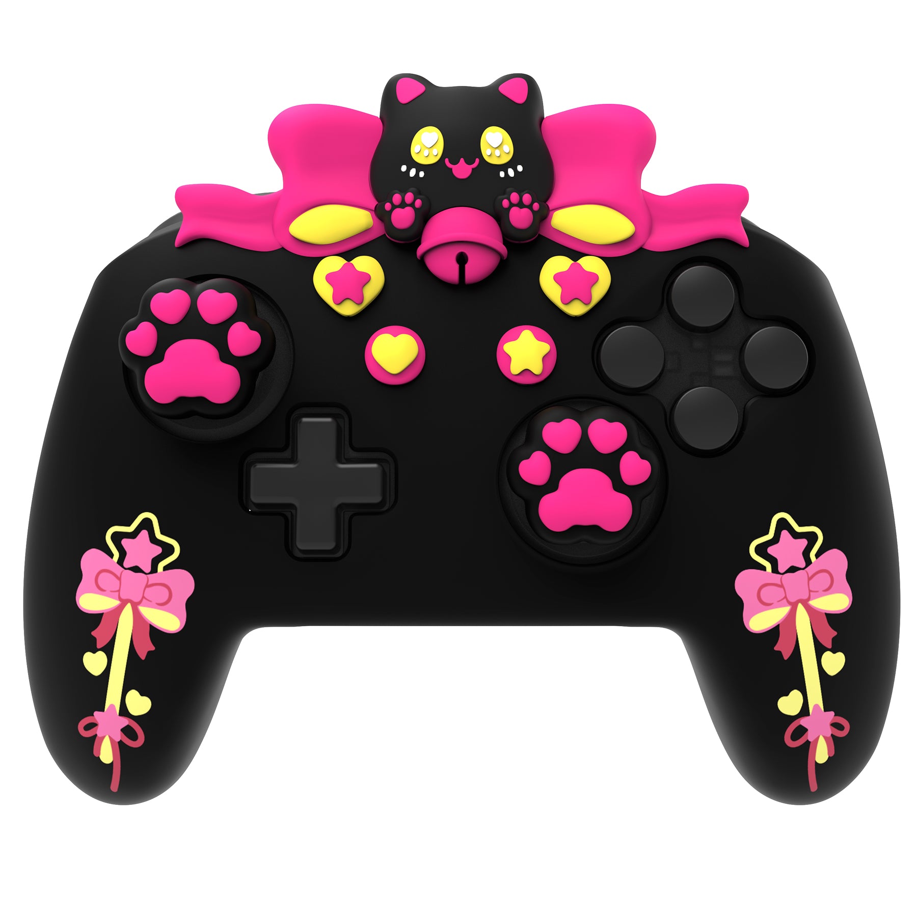 PlayVital Sweetheart Kitty Series Silicone Skin Protective Case with Joystick Grips for Nintendo Switch Pro Controller - Black PlayVital