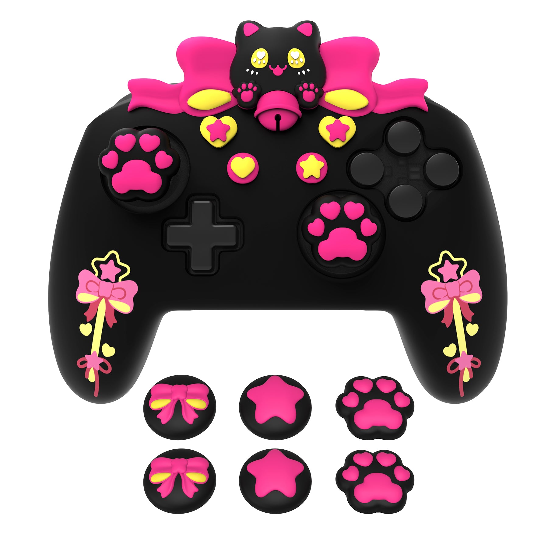 PlayVital Sweetheart Kitty Series Silicone Skin Protective Case with Joystick Grips for Nintendo Switch Pro Controller - Black PlayVital