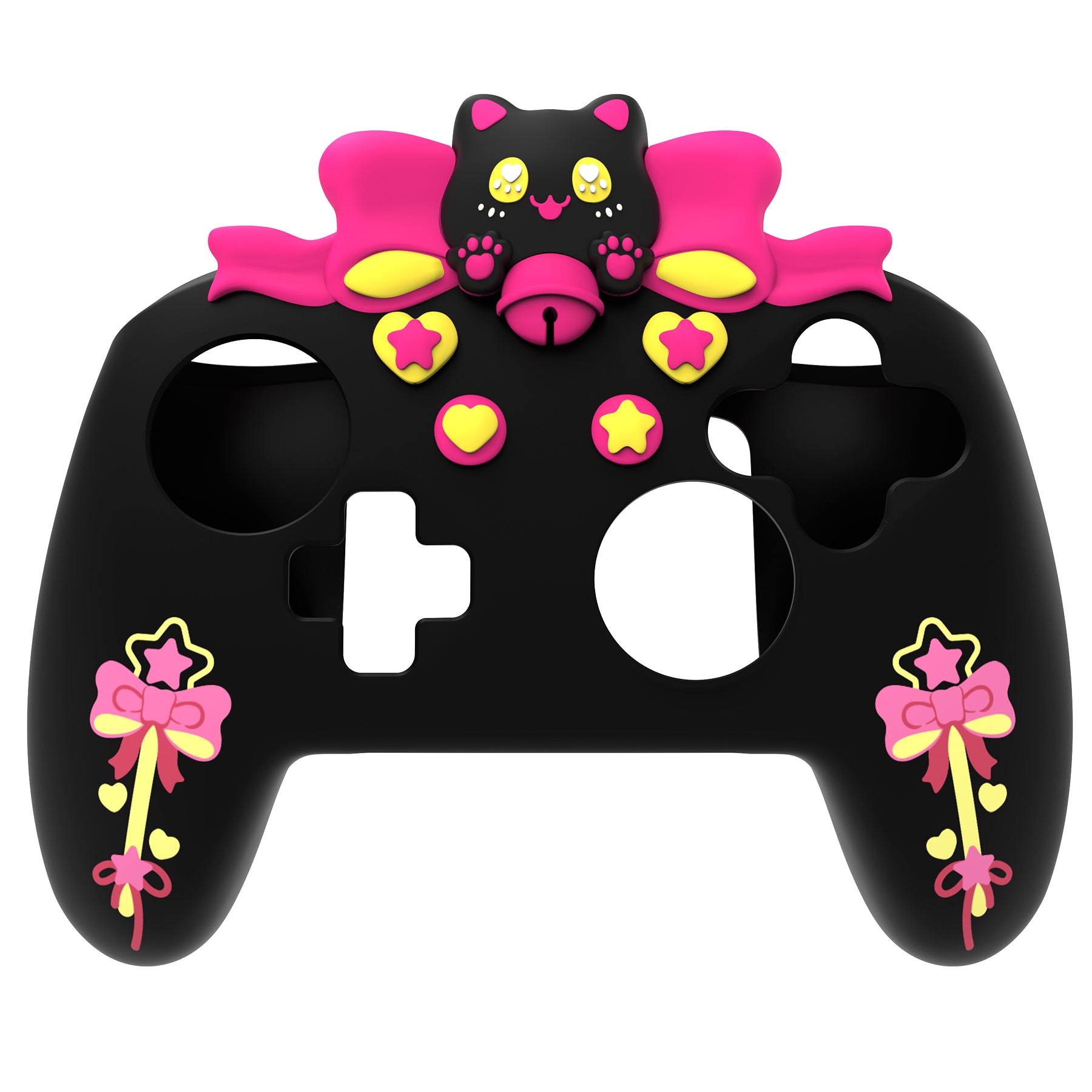 PlayVital Sweetheart Kitty Series Silicone Skin Protective Case with Joystick Grips for Nintendo Switch Pro Controller - Black PlayVital